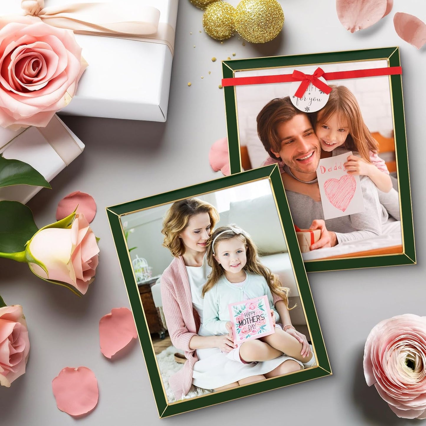 Frametory Enamel Picture Frame - 8x10 Gold Metal Edge Green Enamel Picture Frame With Easel and Velvet Back for Tabletop Display, Bookshelf, 8x10 Wall Decoration, Photo Frames-2 Set