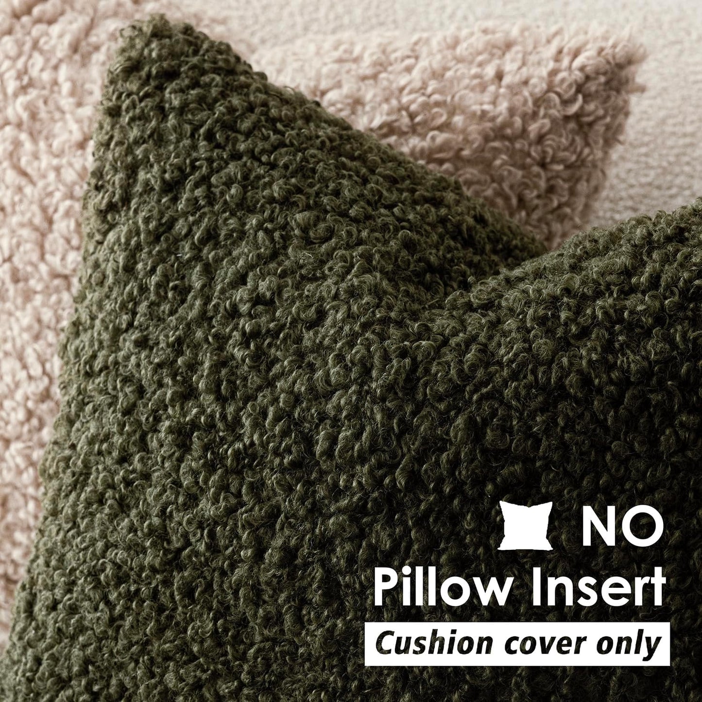 Foindtower 2 Pieces 26x26 Inch Olive Green, Faux Fur Throw Pillow Cover Accent Sherpa Furry Pillow Covers Fuzzy Soft Pillowcases Cozy Sheepskin Decorative Fleece Cushion Case for Bed Couch Living Room
