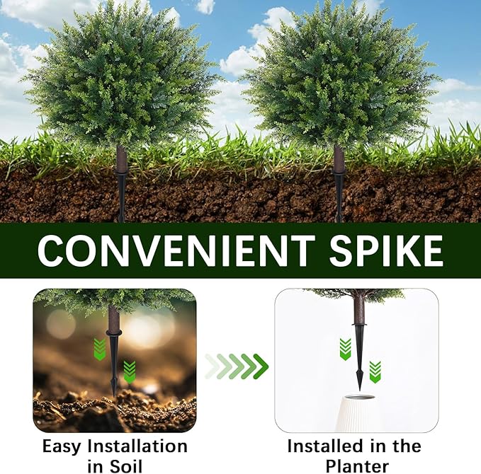 Waipfaru Artificial Plants Outdoor, 2Pcs 23'' Artificial Cedar Topiary with Ground Spike, UV-Resistant Fake Plants Fake Bushes for Christmas Outdoor Indoor Garden Front Porch Decor