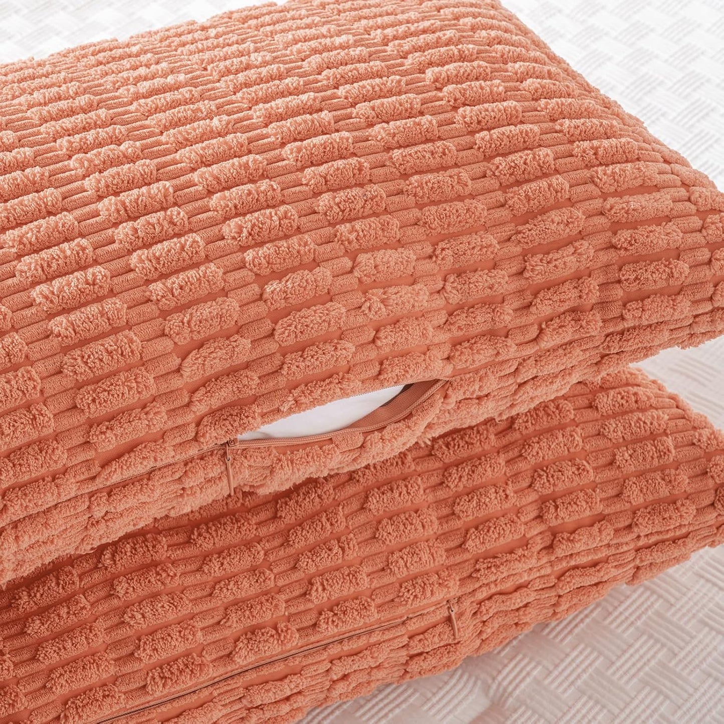 Fancy Homi Coral Long Body Lumbar Lumbar Decorative Throw Pillow Covers 20x54 Inch for Bed Couch Bedroom Bench, Soft Corduroy Rectangle Solid Pillow Case, Rustic Farmhouse Boho Room Decor