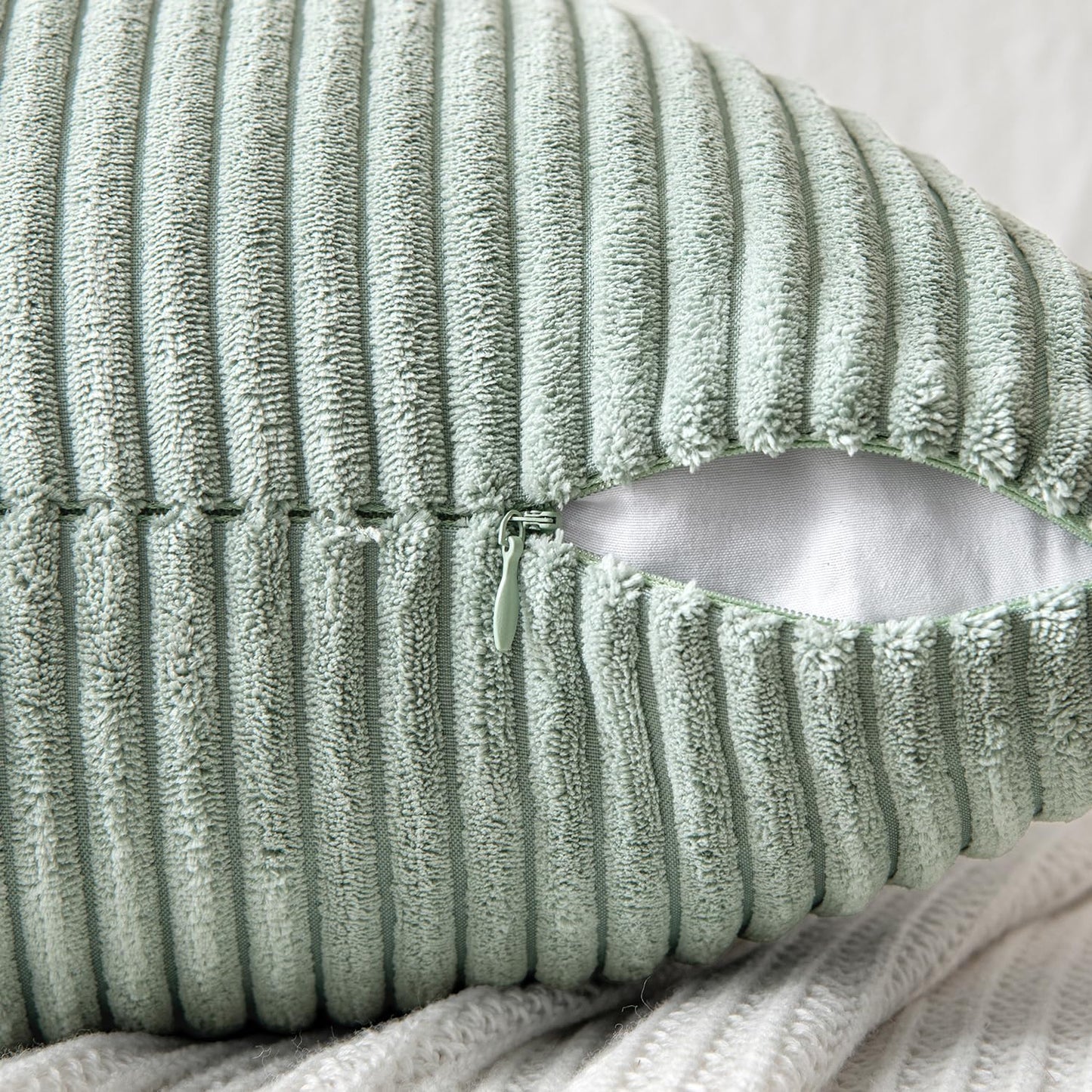 MIULEE 24x24 inch Euro Greyish Green Corduroy Pillow Covers Pack of 2 Boho Decorative Spliced Throw Pillow Covers Soft Solid Couch Pillowcases Cross Patchwork Textured Covers for Living Room Bed Sofa