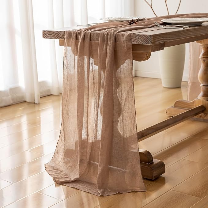 3pcs Nude Gauze Rustic Cheesecloth Table Runner 120 Inch 10 FT for Wedding Baby Shower Bridal Shower Birthday Engagement Garden Outdoor Party Long Sheer Boho Decorations