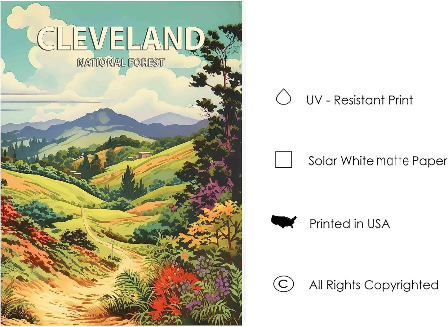 Cleveland National Forest Poster Art Print Retro Mountain Wall Art Poster Vintage Decor Nature Recreation Wilderness Wildlife Decoration, Outdoor Adventure Scenic Beauty Artwork. (Cleveland National