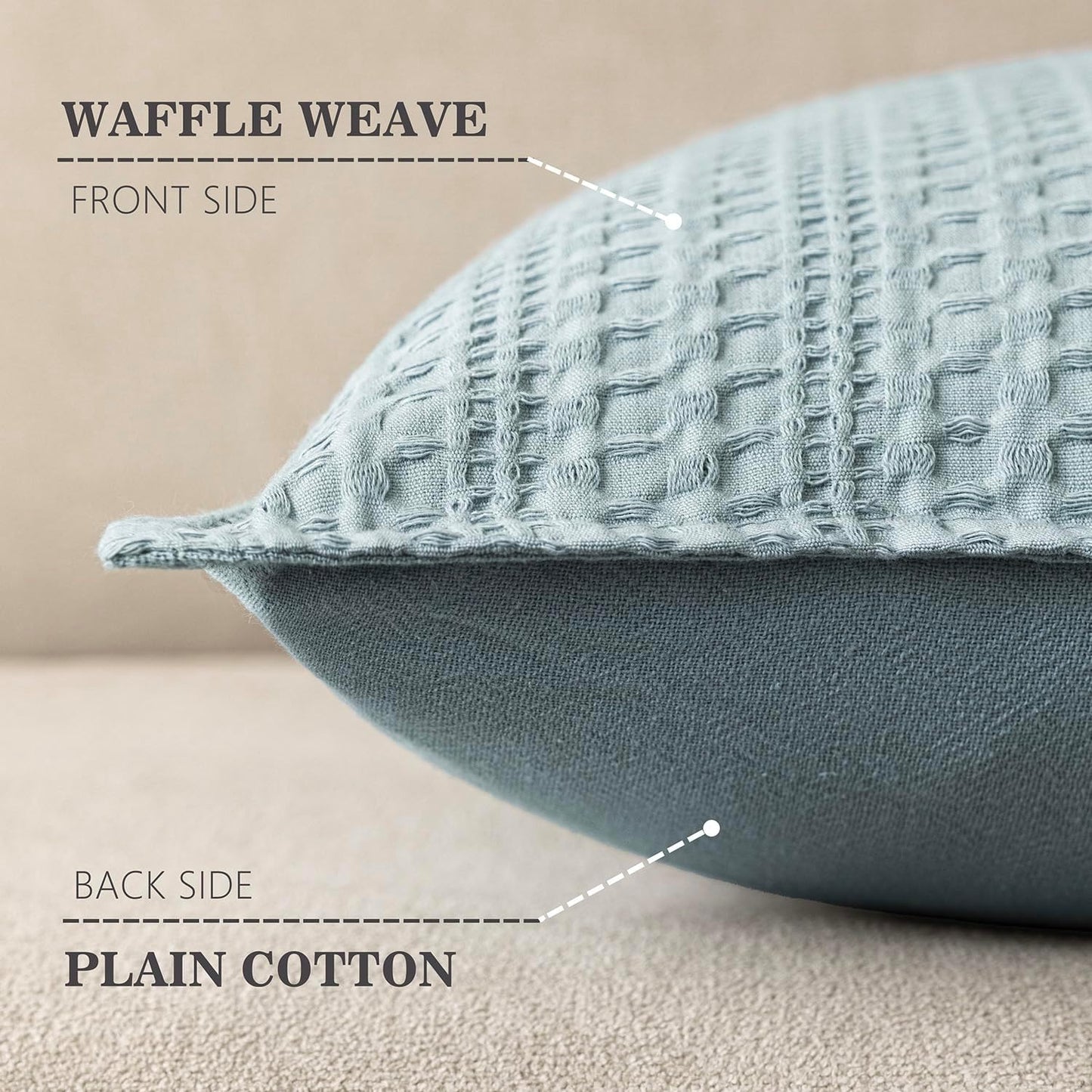 Foindtower Set of 2 Decorative Cotton Waffle Weave Throw Pillow Covers Euro Shams Cushion Covers Accent European Pillowcase for Bed Couch Sofa Bedroom Living Room Home Decor 20×20 Inch Light Blue