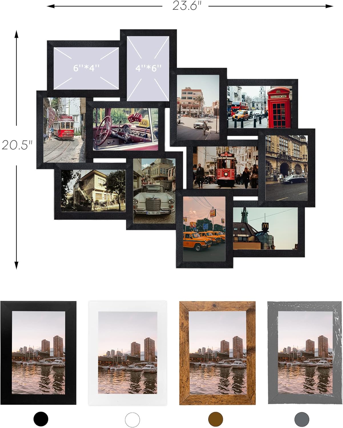 Jerry & Maggie 12 Opening Collage Picture Frame, Multi Picture Frame for Wall, 4x6 Inches, Plastic Wall Picture Frames for Living Room, No Assembly, Black/ 2 Pack