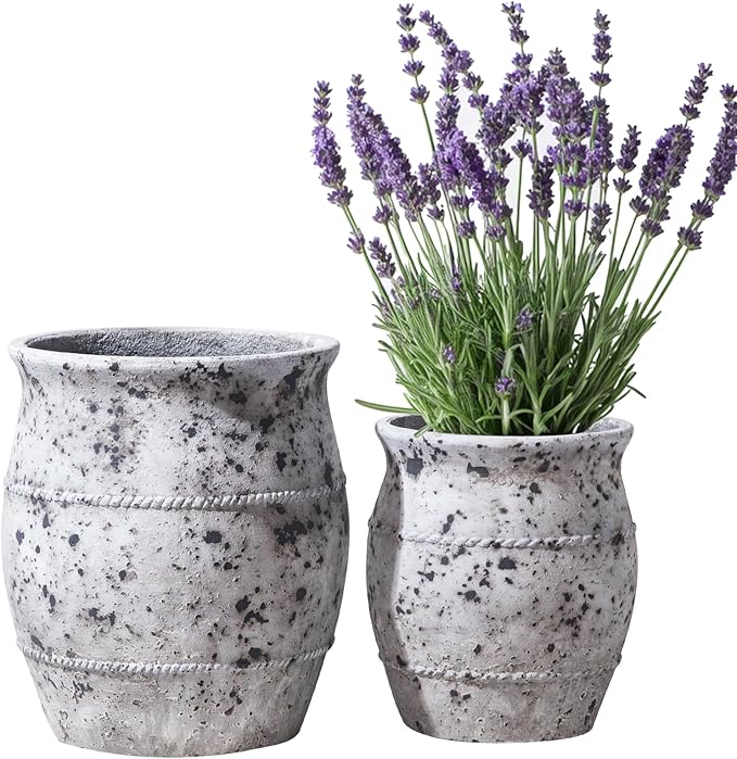 Yundu Concrete Plant Pot Set of 2, The Large planters for Indoor Plants, 13.8 & 10.8 inch pots for Plants, Plant pots Indoor with Drainage Modern décor for Home, Office and Outdoor Décor