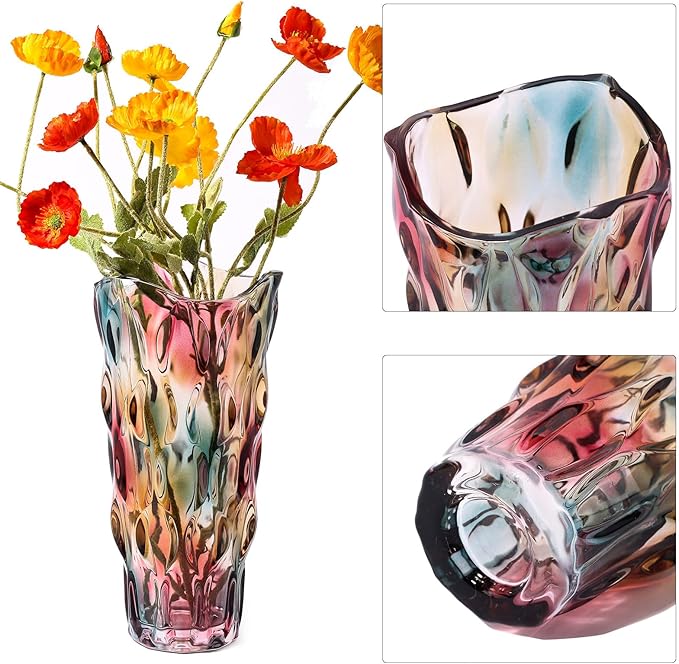 11.6" High Thickened Colorful Glass Flower Vase for Home Decor, Dining Wedding Table Office Holiday Party Centerpiece Decoration