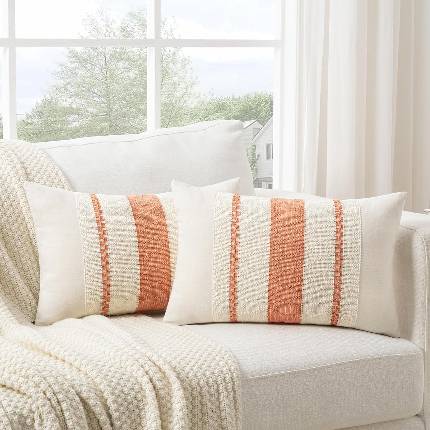 Fancy Homi Set of 1 Boho Coral Lumbar Decorative Throw Pillow Cover 12x20 Inch for Couch Bed Sofa Chair, Modern Organic Farmhouse Home Decor, Soft Cotton Cute Accent Rectangle Cushion Case