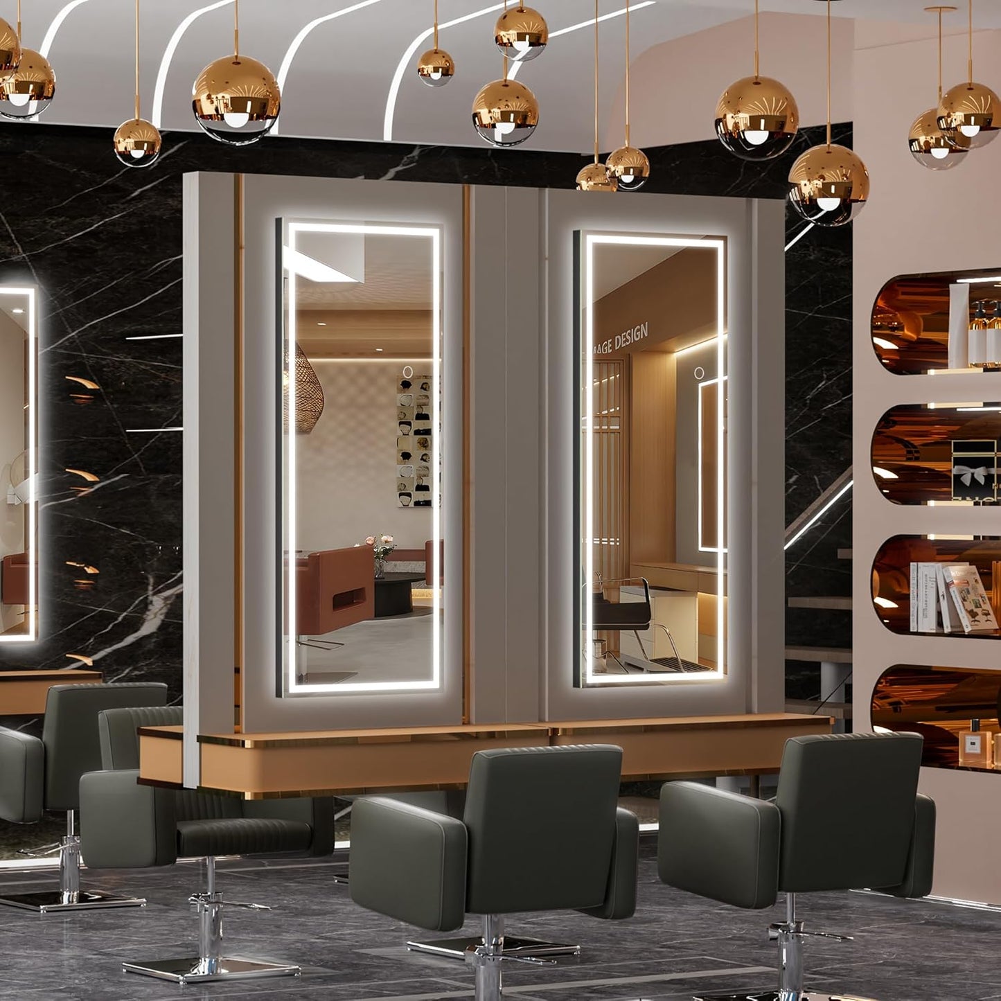 Hasipu LED Over Door Mirror Full Length, 44" x 15.8" Lighted Full Body Wall Mounted Mirror, Light Up Long Dressing Mirror, Square Black