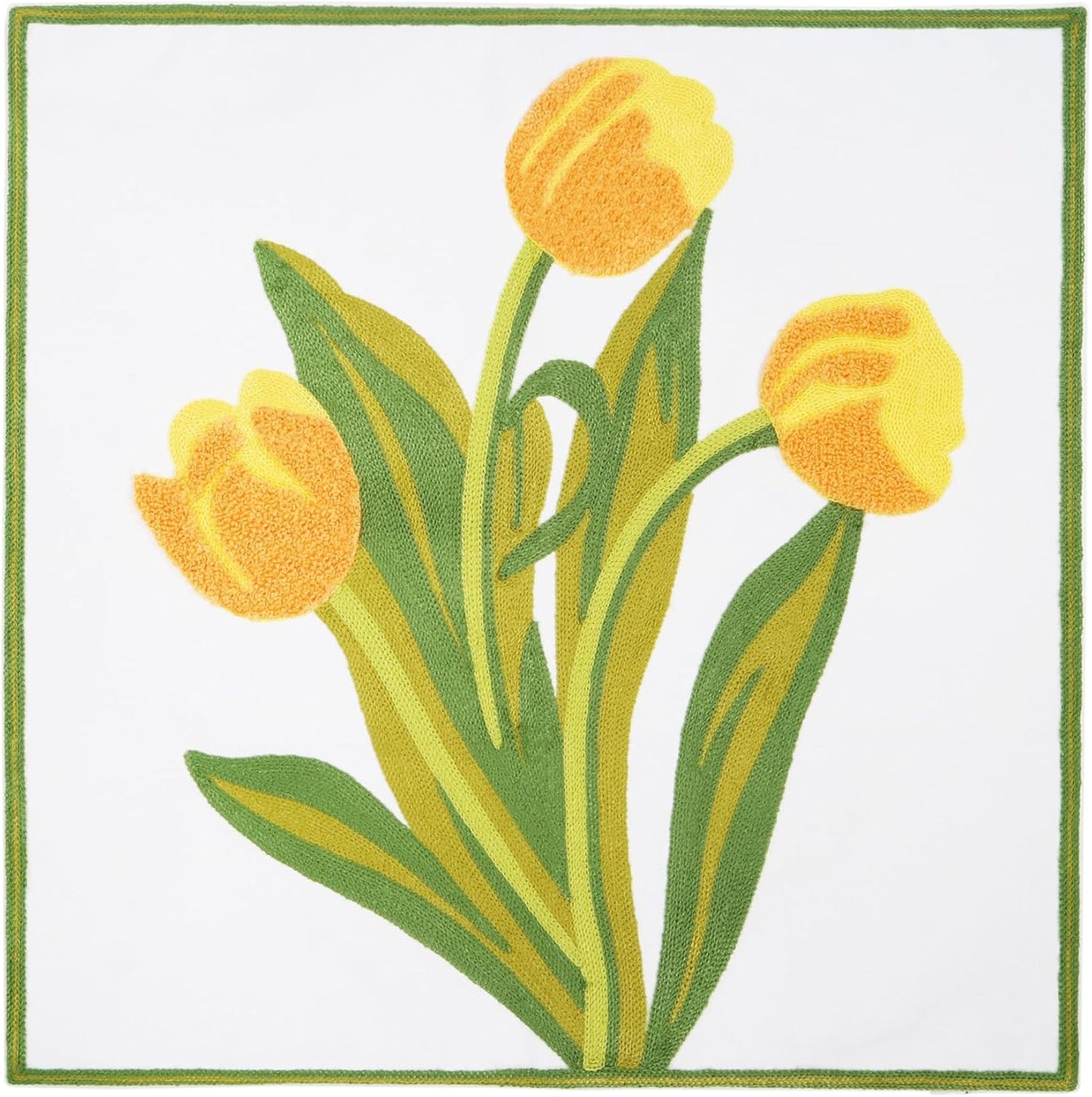 Embroidery Throw Pillow Cover 18x18 Home Decor Floor Pillow Cover for Couch Sofa Chair Gift 100% Cotton Floral Embroidered Cushion Cover Square Pillowcase 45x45cm Yellow Tulip, 1 Piece