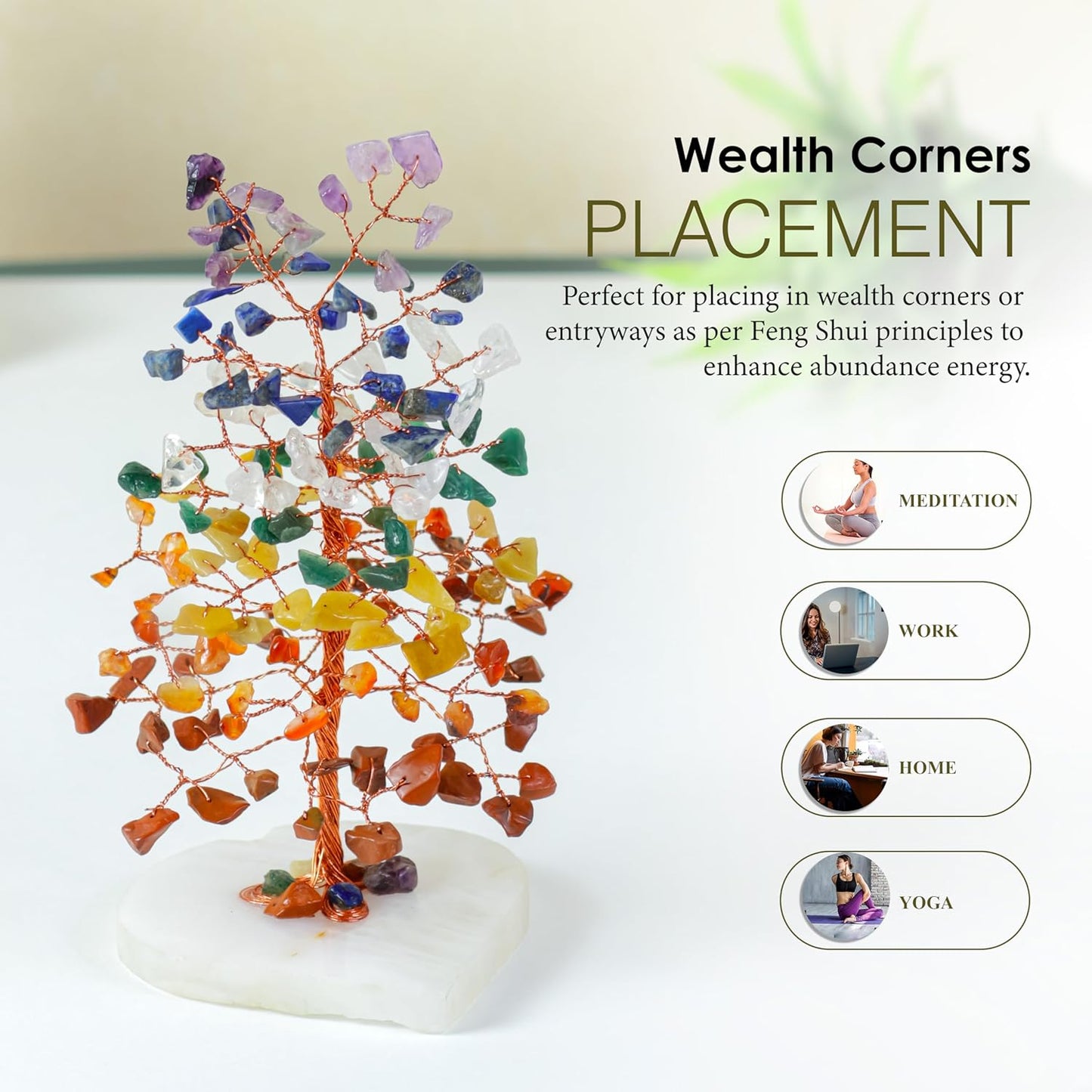 Crocon Crystal Heart Base Tree of Life Gifts for Women, Seven Chakra Healing Crystals Tree Brings Positive Energy, Good Luck, Money, Feng Shui Home & Office Desk Decor, for Dad Mom & Wife Present