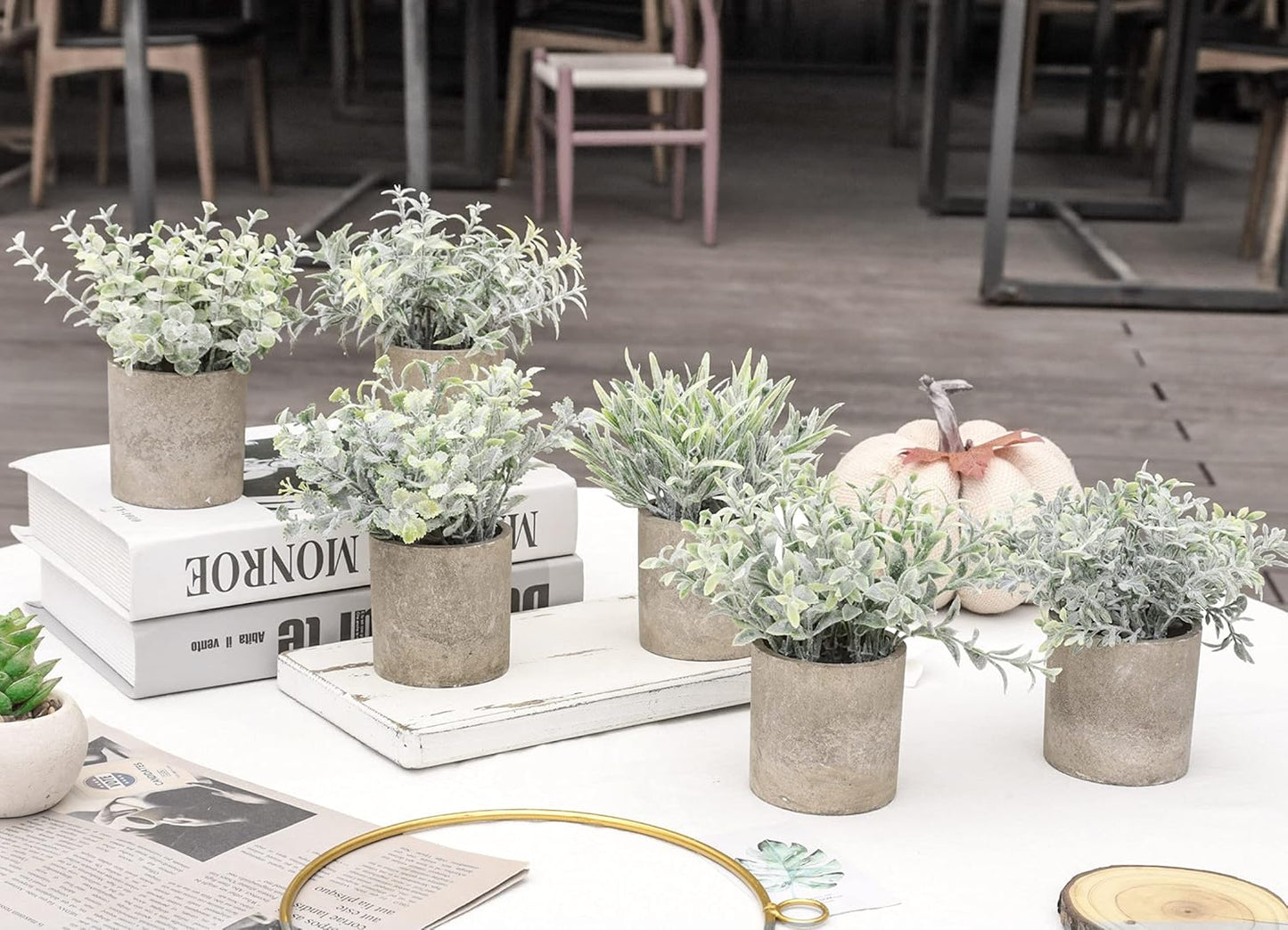 Der Rose 6pcs Mini Fake Plants Artificial Potted Plants Desk Plants for Home Office Farmhouse Bathroom Bedroom Decor