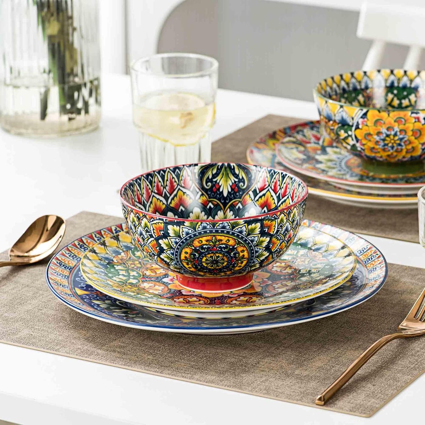 Henten Home Ceramic Soup Bowls Set of 4, Bohemia 23 oz Cereal Bowls Set, Porcelain Serving Bowls for Dinner, Salad, Pasta, Fruit, Decorative, Microwave & Dishwasher Safe