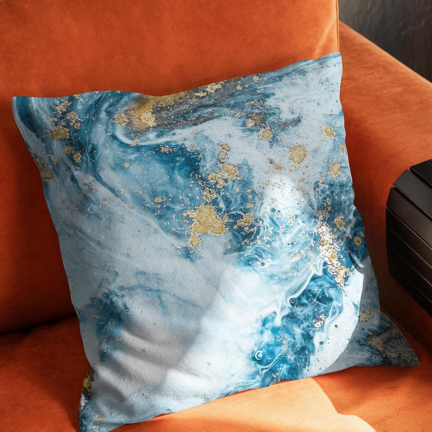 Marble Throw Pillow Cover，Ink Golden Marble Texture Pillow Covers Farmhouse Decorative Cushion Case Sofa Pillow Case 18x18 Inch