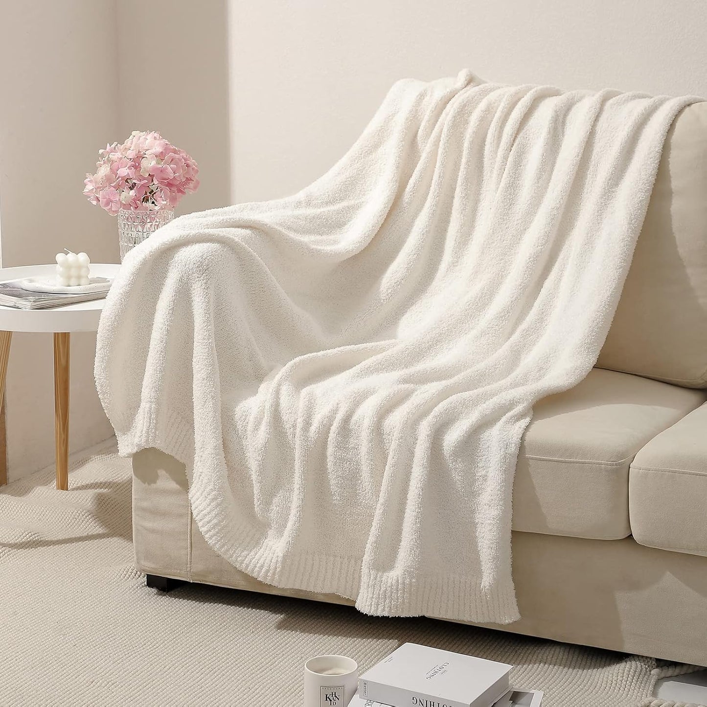 bearberry Super Soft Fluffy Throw Blanket Lightweight Cozy Warm Throw Blankets for Couch Bed Sofa All Season(Cream, 40”x50”)