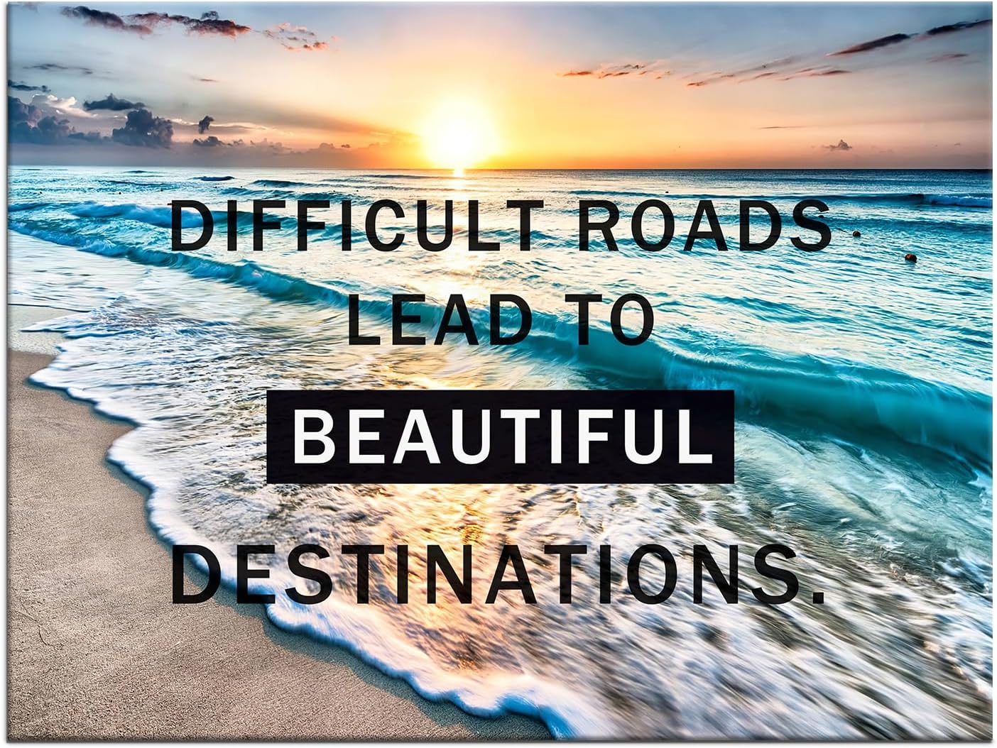 GoForArt Inspirational Canvas Wall Art, Famous Quote Prints Motivational Wall Decor, Difficult Road Poster for Office Living Room, Ocean Bedroom Dining Room Artwork Home Decoration 18x24in
