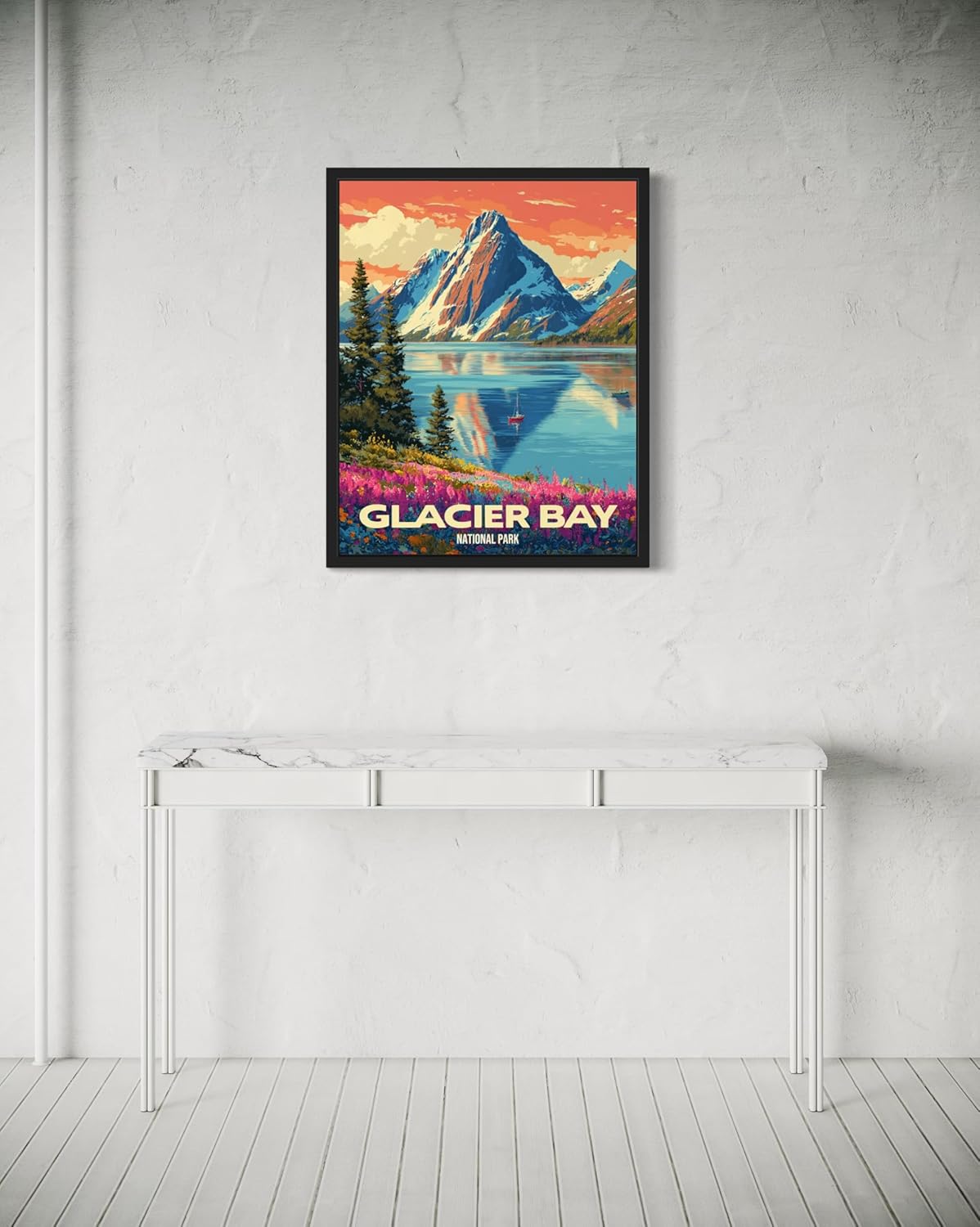 Glacier Bay National Park Art Print Poster, Vintage Retro Pop Art Travel Wall Art Bedroom Bathroom Living Room Decor 185 (Glacier Bay, 24 x 36 inches, Black Frame)