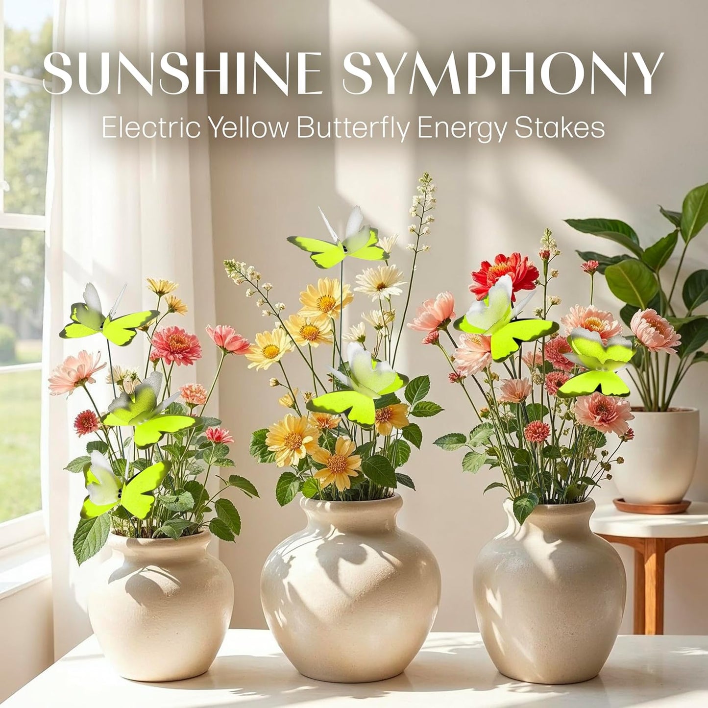 Handmade Butterfly Garden Stakes – Set of 7 Yellow Decorative Butterflies Idea for Garden & Nature Lovers – Outdoor & Indoor Garden Decor – Air Aquarium Handmade by Kushner