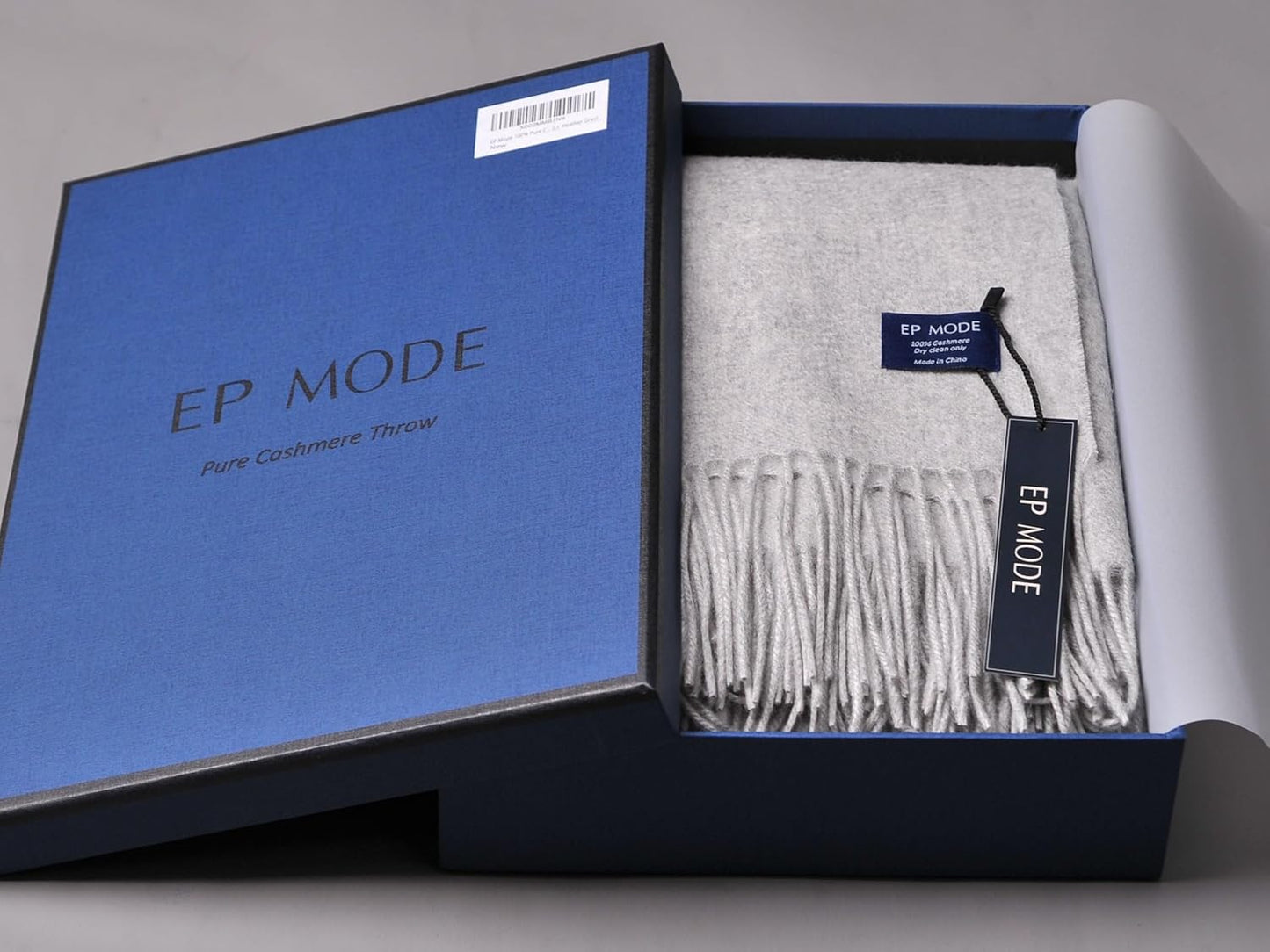 EP Mode 100% Pure Cashmere Throw Blanket for Sofa, Classic Design with Gift Box (Lt. Heather Grey)