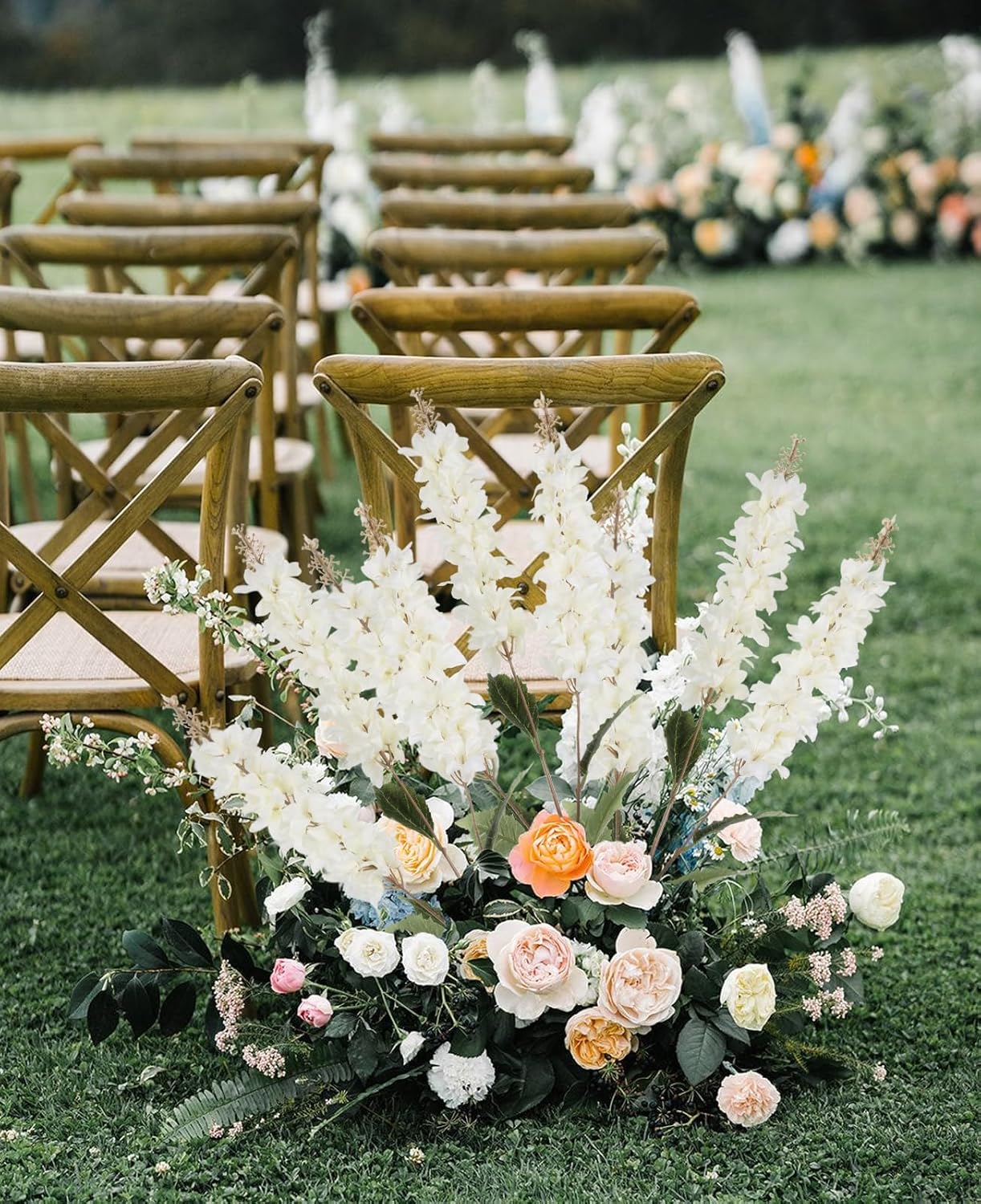 IPOPU 5PCS White Artificial Hyacinth Flower Fake Silk Delphinium 34.2inch Long Stem Hyacinth Flower Lifelike Snapdragon Flowers for DIY Wedding Kitchen Home Garden Office Decor(White)