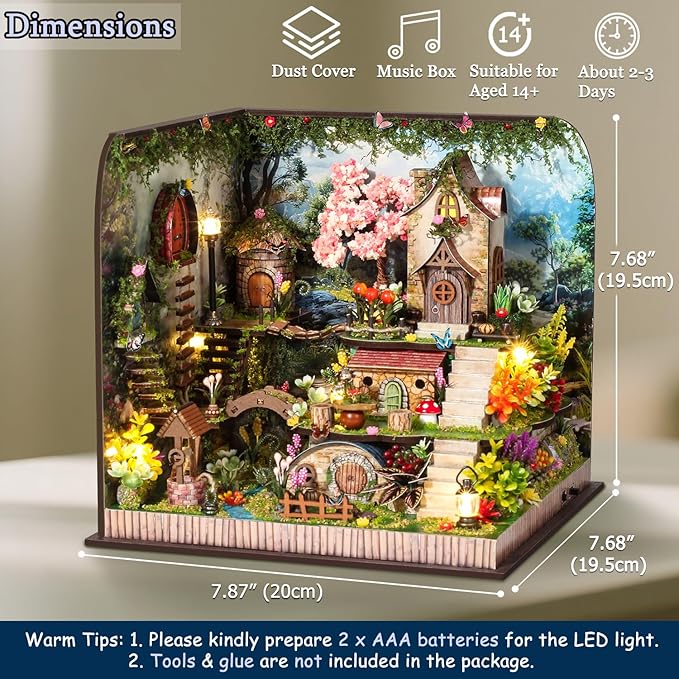 TuKIIE DIY Miniature House Kit with Furniture, 1:24 Scale Creative Room Mini Wooden Dollhouse Book Nook Plus Dust Proof & Music Movement for Kids Teens Adults(Whispering Woods)