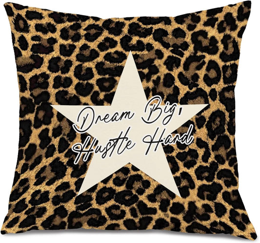 Leopard Star Lucky 8 Ball Inspirational Throw Pillow Covers 18x18, Cheetah Print Room Decor, Trendy Funky Y2K Leopard Print Decorative Pillow Covers for Girls Room Dorm Apartment Home
