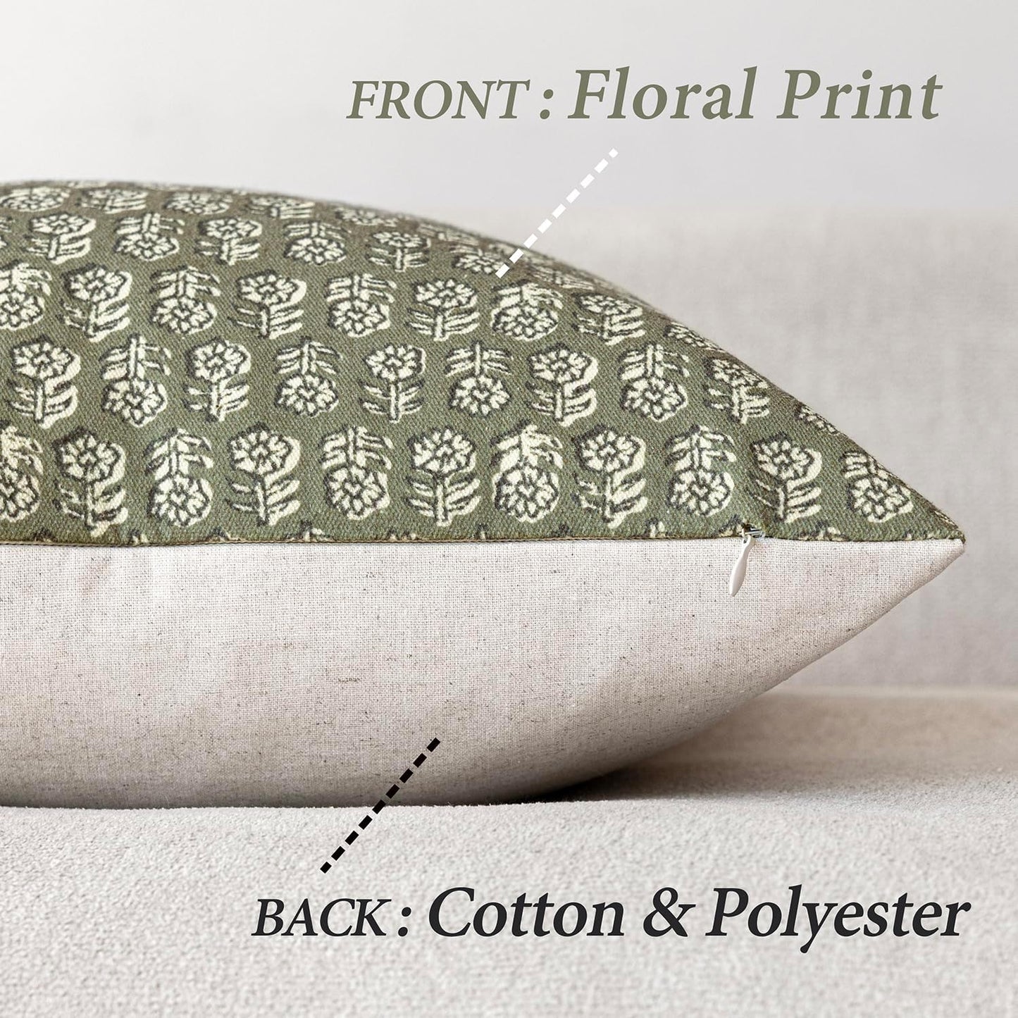 Foindtower Set of 2 Decorative Vintage Floral Print Throw Pillow Covers Neutral Modern Farmhouse Cushion Covers Boho Home Decor for Sofa Chair Couch Bedroom Living Room,18×18 Inch,Sage Green