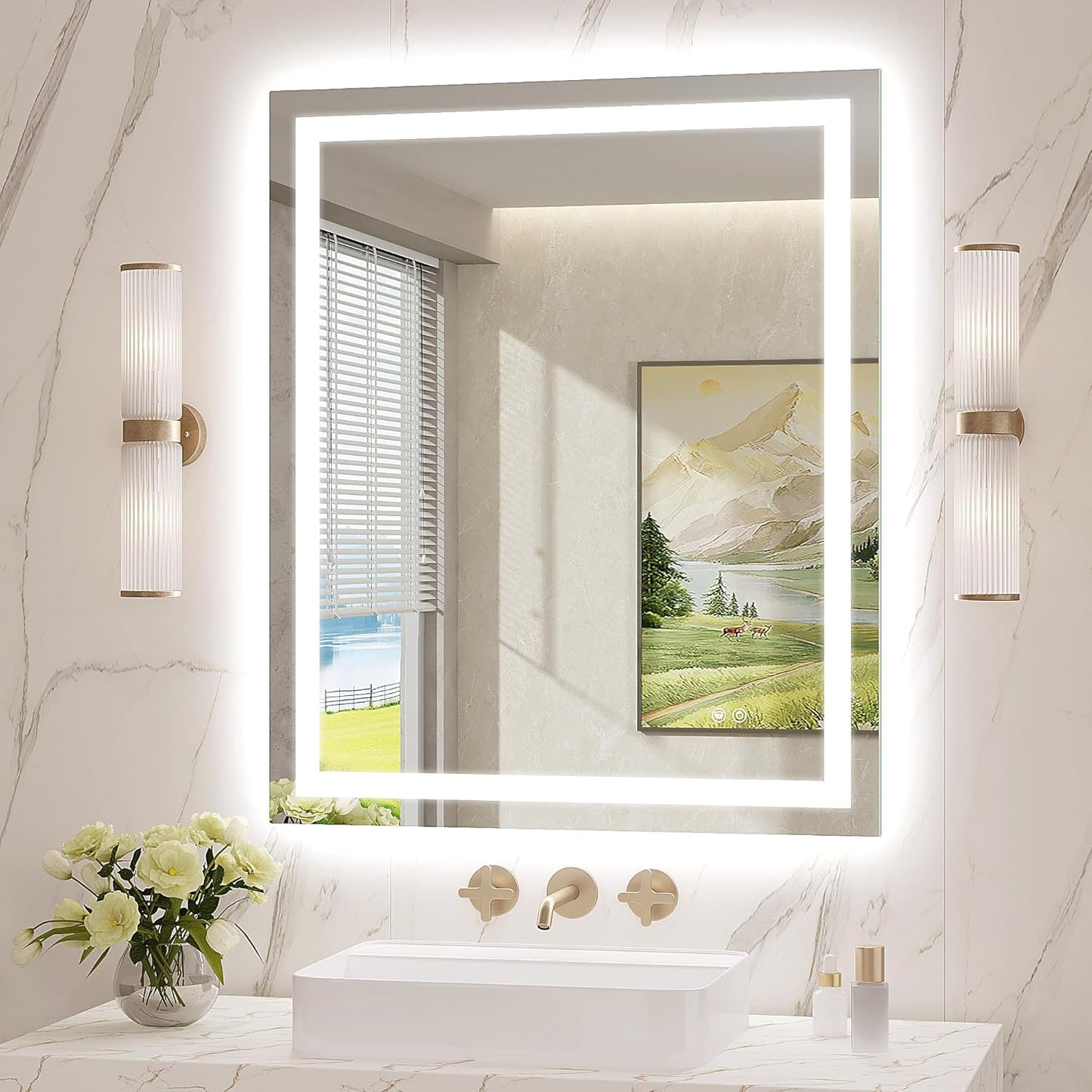 LED Mirror for Bathroom 30x36 Lighted Bathroom Vanity Mirrors with Lights, Brighter Frontlit and Backlit Anti-Fog Mirror, Tempered Glass, Dimmable 3 Colors Light Modes, Memory Function