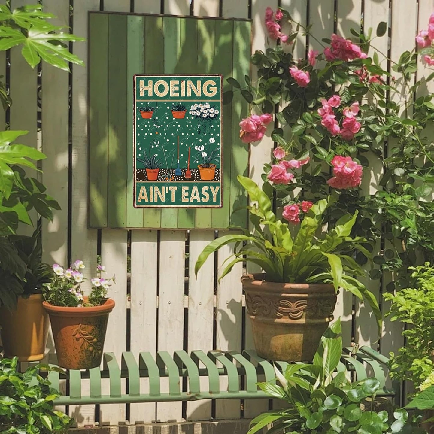Funny Garden Hoeing Ain't Easy Tin Sign Metal Sign for Garden Yard Farmhouse Gate 12×8 Inch