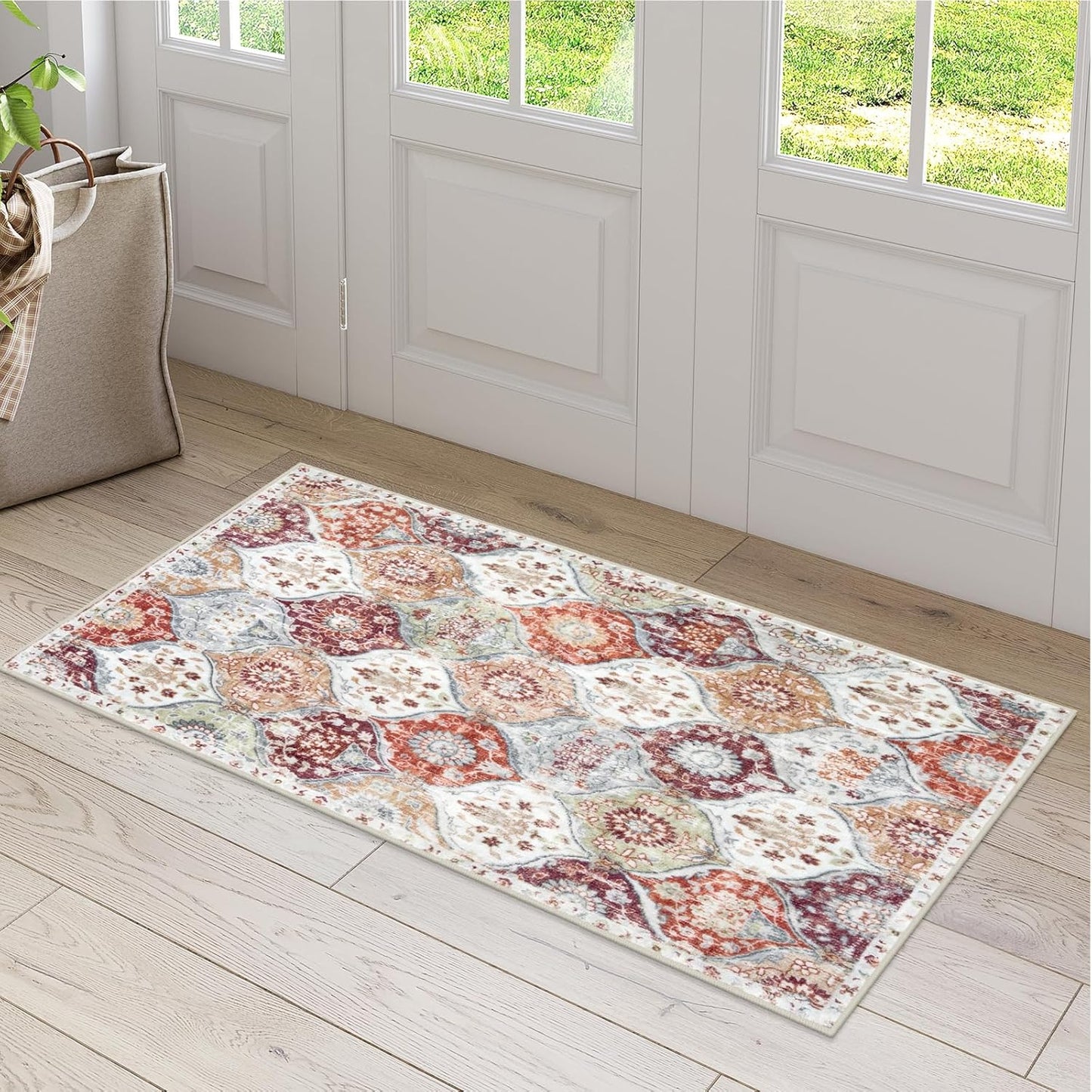 Lahome Washable Entryway Rug, 2x4 Kitchen Rugs for Entryway Bathroom, Non-Slip Indoor Door Mat Ultra-Thin, Small Oriental Throw Carpet for Bedroom Entry, Orange/Terracotta