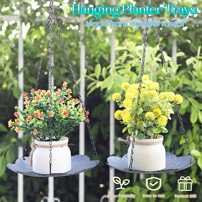 Hanging Planter for Indoor Outdoor, Plant Hanger, Hanging Plant Holder, Plant Pot Shelf Basket for Window Wall Ceiling Garden with Chains and Hooks, 2Pcs (Leaf)
