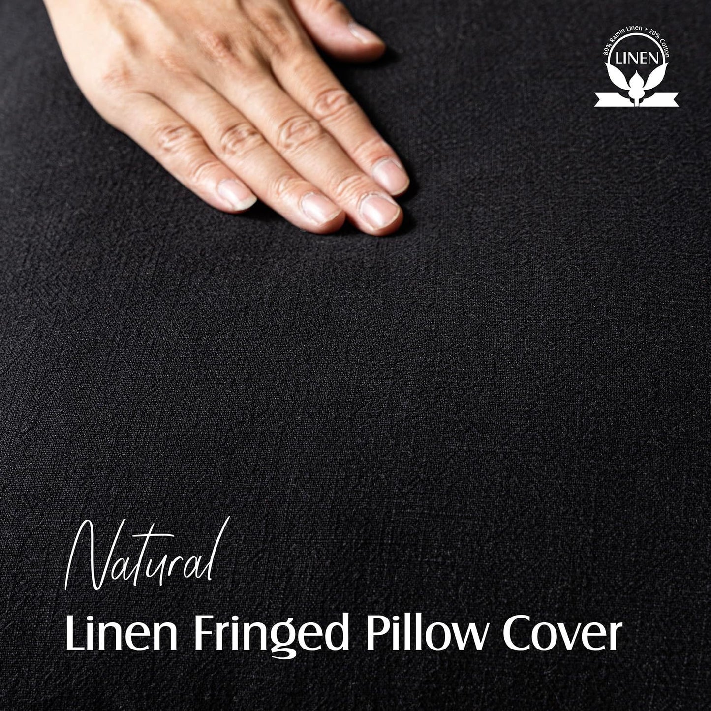 Foindtower Decorative Linen Fringe Lumbar Throw Pillow Covers Cozy Boho Farmhouse Cushion Cover with Tassel Soft Accent Pillowcase for Sofa Bed Living Room Home Decor, 12×20 Inch, 1PC, Black