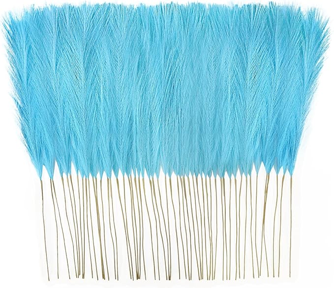 50pcs Faux Pampas Grass, 21.6" Short Artificial Pompous Grass Branches for Vase Filler Home Table Centerpieces Wedding Decor (Light Blue)