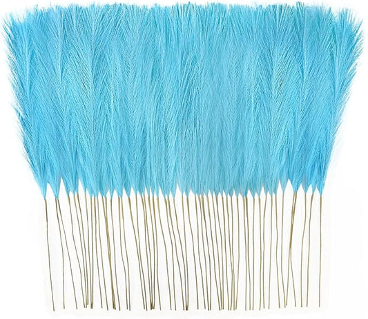 50pcs Faux Pampas Grass, 21.6" Short Artificial Pompous Grass Branches for Vase Filler Home Table Centerpieces Wedding Decor (Light Blue)