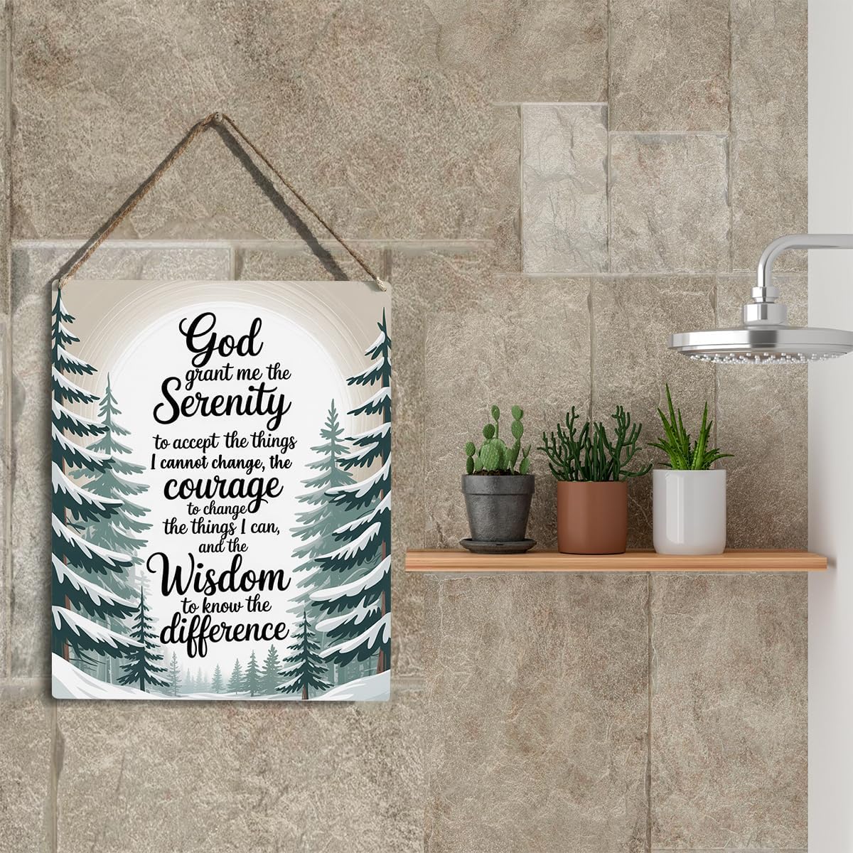 God Grant Me The Serenity, Bible Verses Winter Decor sign, Christian Prayer Room Wall Art Wooden Hanging Plaque 10 x 8 Inch, for Office Bedroom Living Room Home Decor