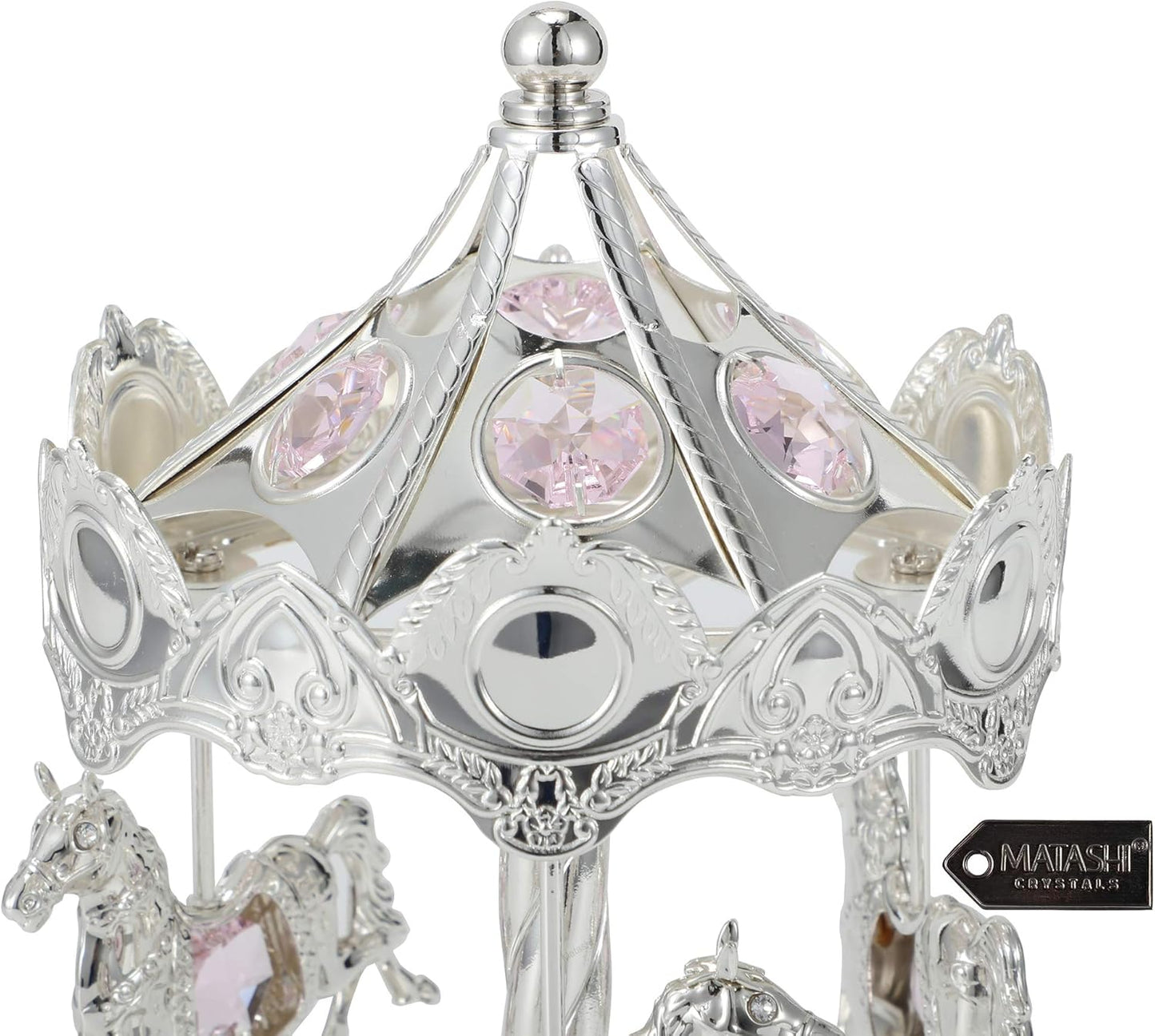Matashi Tabletop Crystal Studded Music Box Carousel w/Horses Figurine – Silver Plated Decorative Showpiece – Unique Idea for Mothers Day, Valentines - Gift for Mom, Wife, Grandma – It’s A Small World