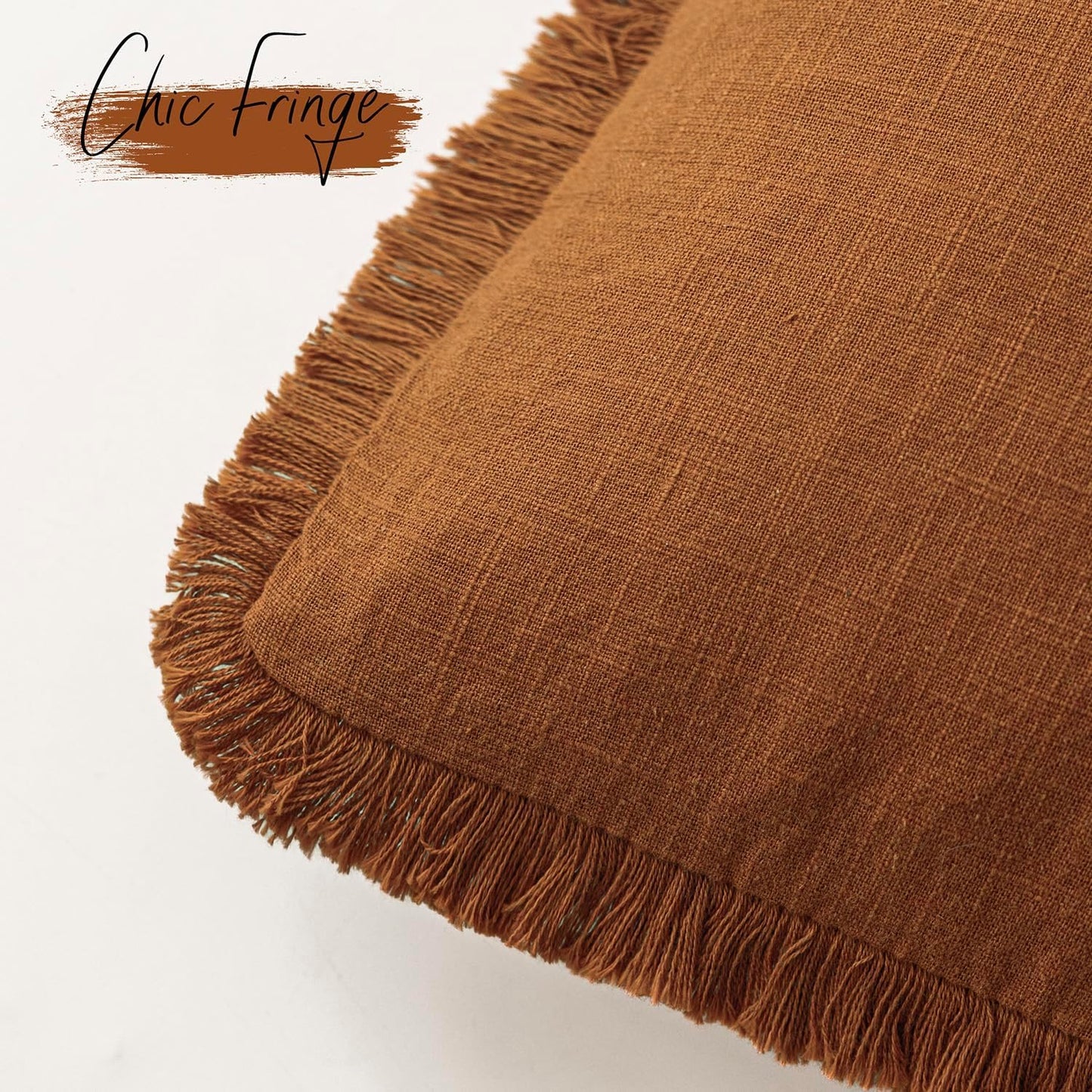 Foindtower Decorative Linen Fringe Throw Pillow Covers Cozy Boho Farmhouse Cushion Cover with Tassels Soft Accent Pillowcase for Chair Sofa Bed Living Room Home Decor, 22×22 Inch,1PC,Orange