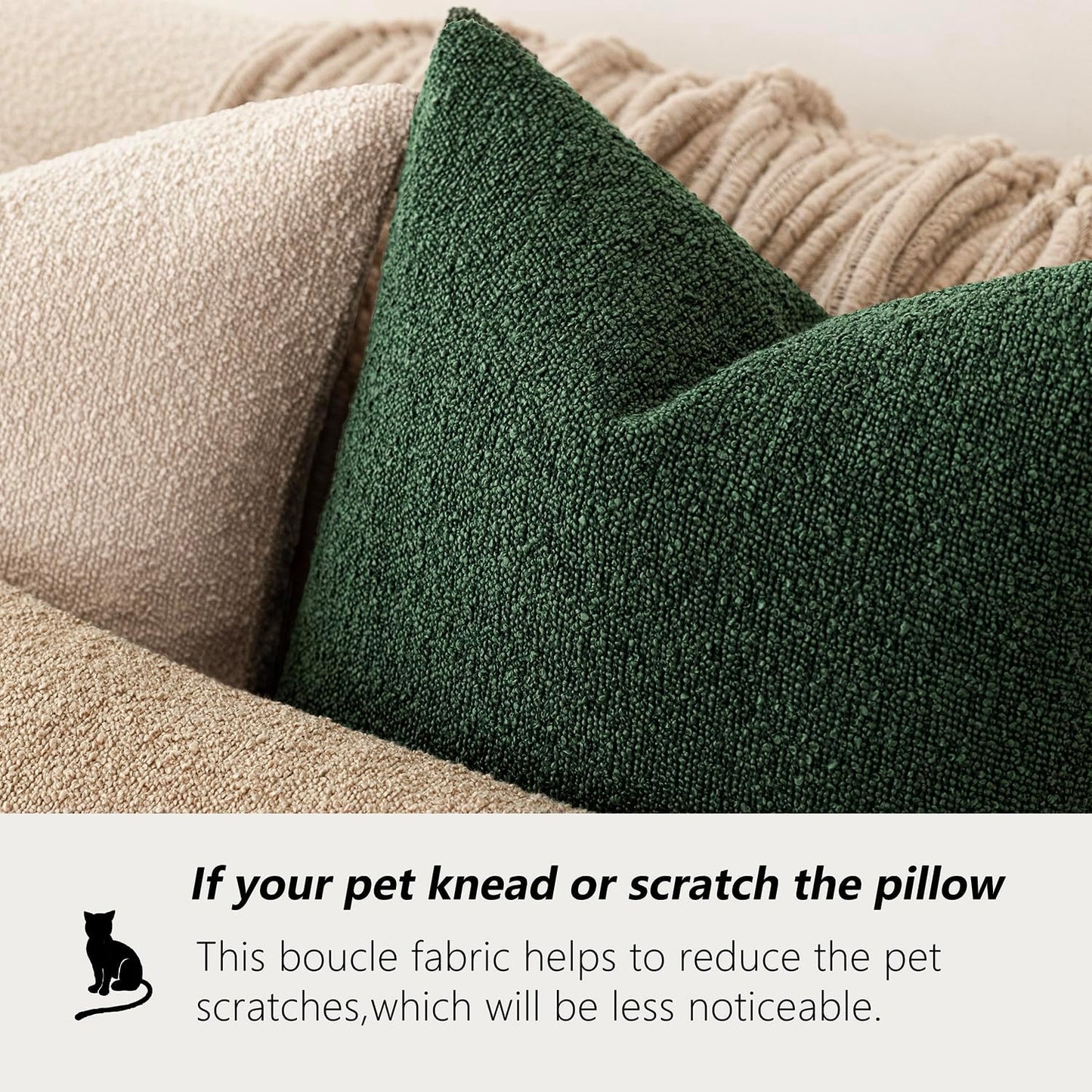 Foindtower Pack of 2 Textured Boucle Throw Pillow Covers Accent Solid Pillow Cases Cozy Soft Decorative Couch Cushion Case for Chair Sofa Bedroom Living Room Home Decor 18x18 Inch Pine Green