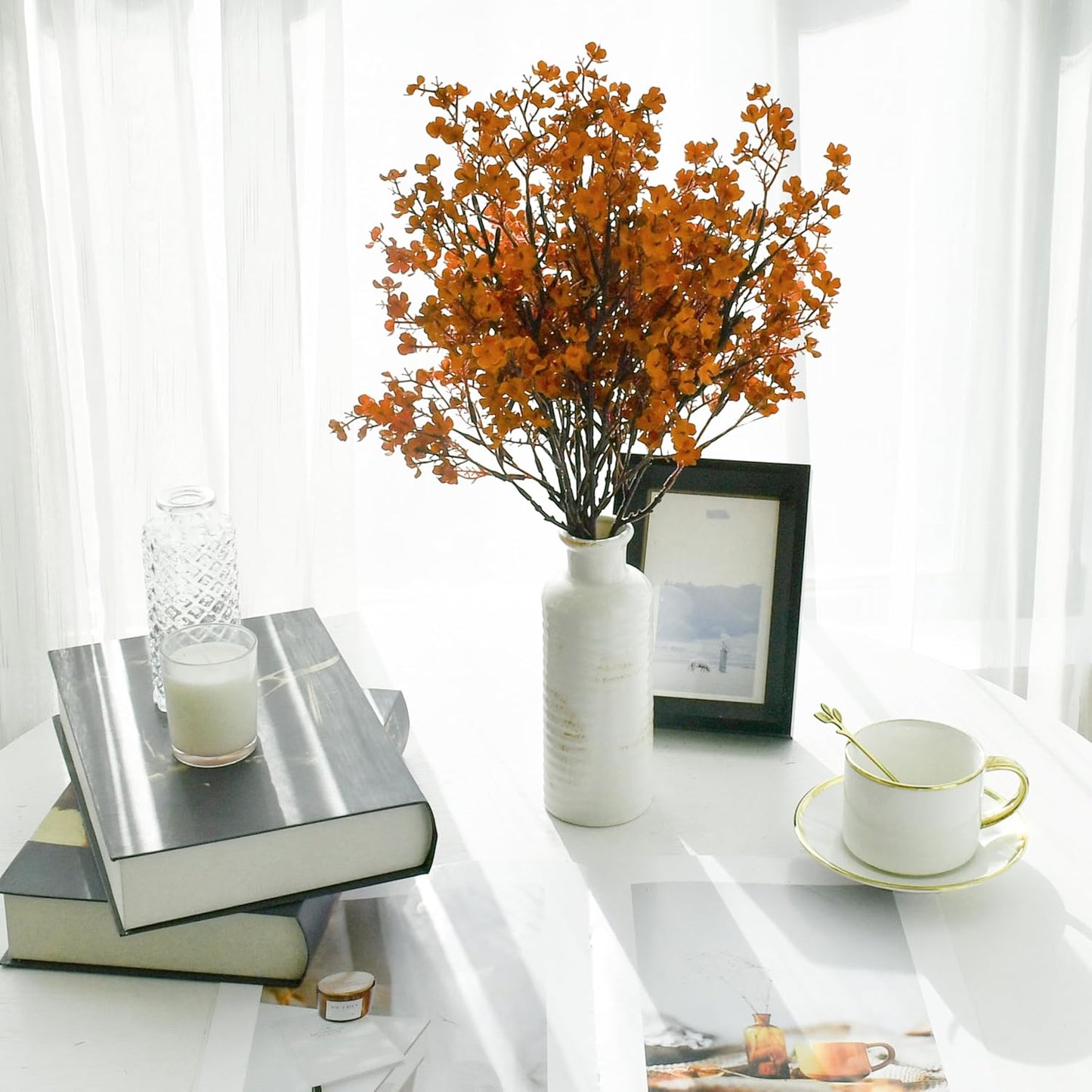 Mandy's Burnt Orange Artificial Baby’s Breath Flowers 15 Bundles Silk Gypsophila with Bendable Stems for Fall Centerpiece Wedding Decor and Table Arrangements