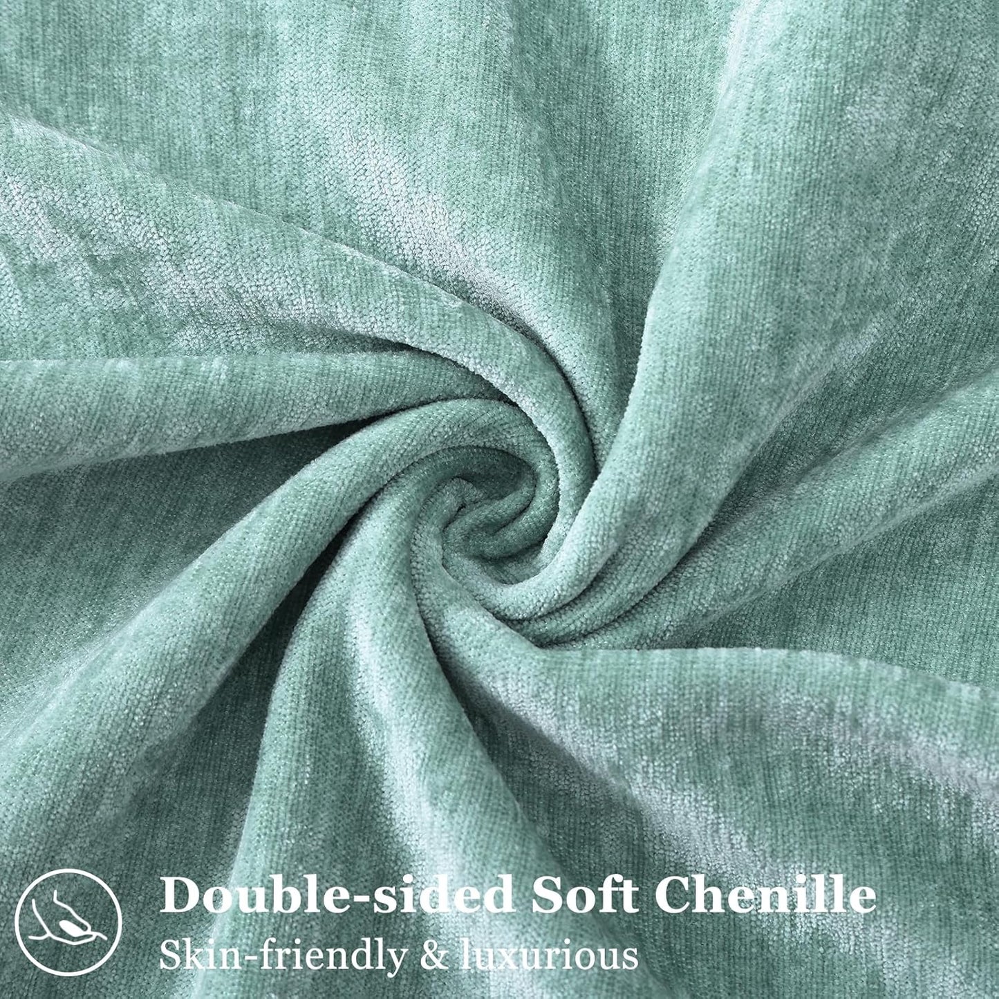 decorUhome Couch Throw Pillow Covers 22x22 Set of 2, Decorative Soft Euro Neutral Chenille Pillow Covers with Elegant Design for Sofa Bed Living Room Home Decor, Aqua Haze