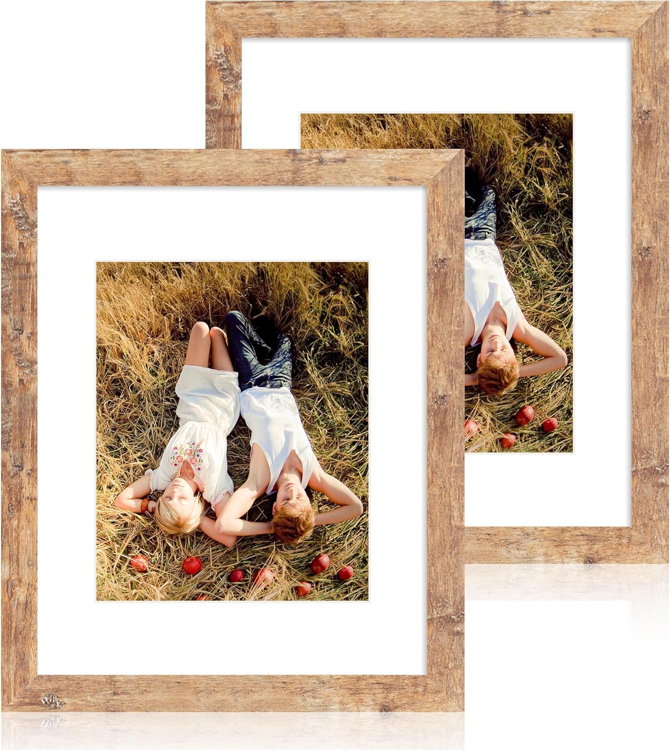 iRahmen 11x14 Picture Frame Set of 2 with Tempered Glass, Rustic Brown Frame Display 8x10 Pictures with Mat or 11 x 14 Without Mat, Wooden Photo Frame for Horizontal or Vertical Wall Mount