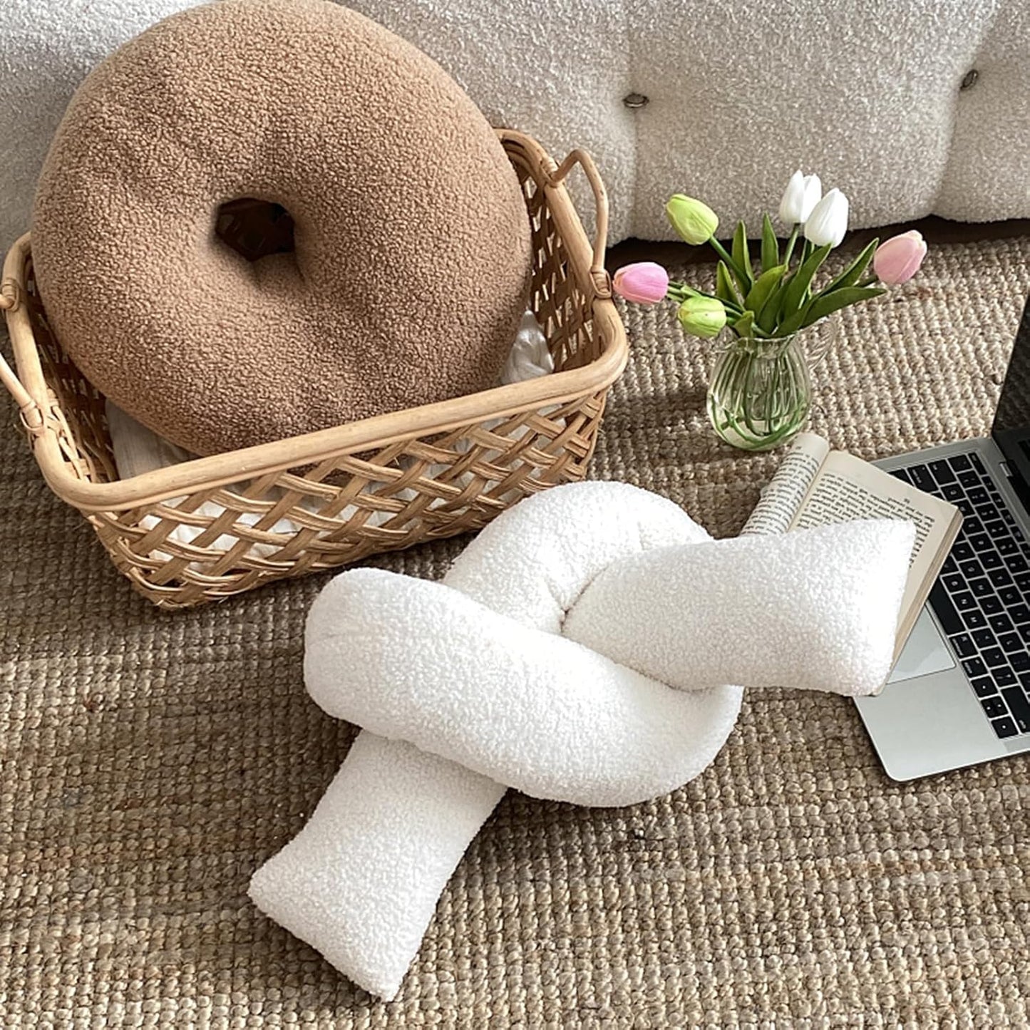 Khaki Donut Shaped Plush Pillow,Cute Soft Waist Rest Cushion,Home Decorative Throw Pillow Used to Add Comfort and Style to A Couch,Sofa,Or Living Room.