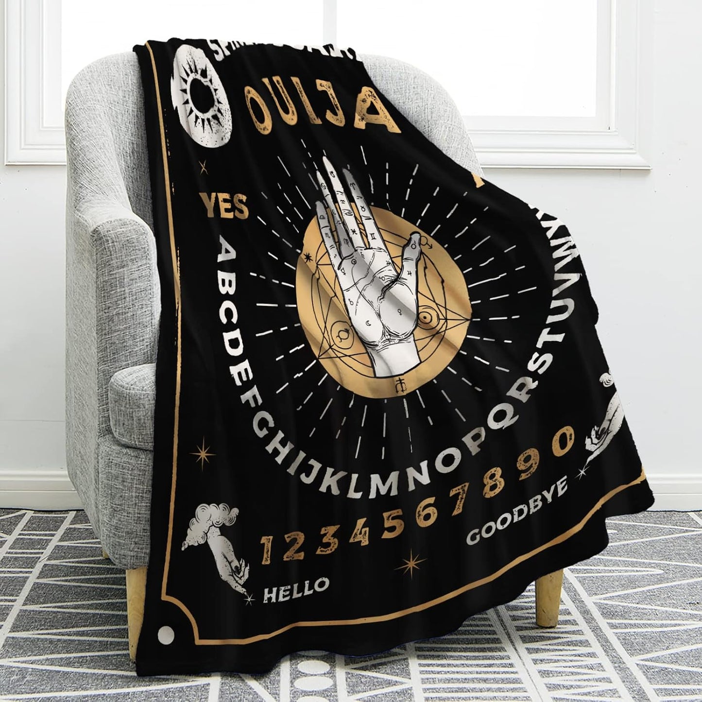 Jekeno Ouija Board Blanket Gifts for Women Kids Girls Toddlers Home Bedroom Living Room Decor Soft Cozy Lightweight Throw Blankets Black 60"x80"