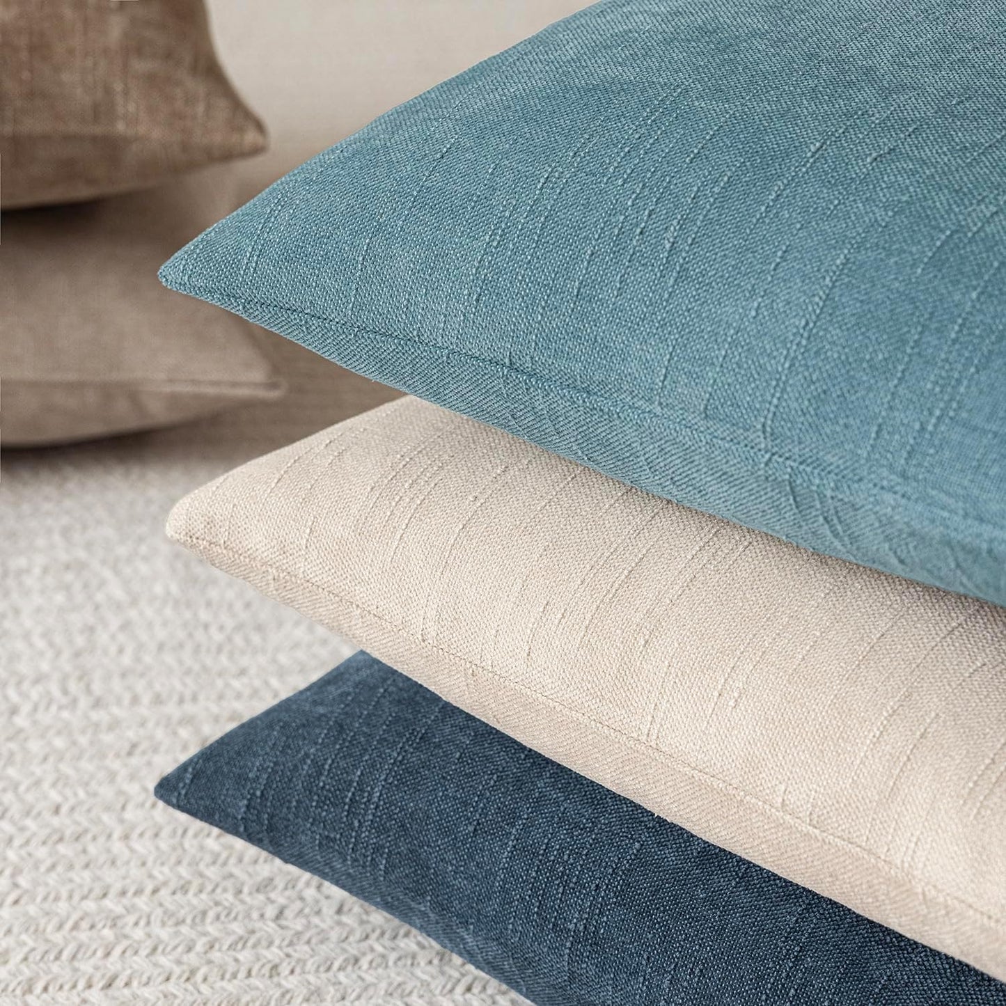 Foindtower Pack of 2 Textured Chenille Throw Decorative Pillow Covers Square Accent Solid Cushion Cover Neutral Farmhouse Pillow Case for Couch Sofa Bedroom Living Room 26x26 Inch,Light Blue