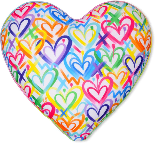 iscream + Corey Paige Designs Graffiti Hearts Heart Shaped 12" x 12" Fleece Back Microbead Pillow