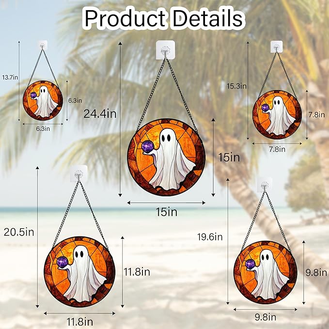 Stained Glass Window Hanging - Halloween Decorations Ghosts Vampire Suncatcher for Doors Garden Indoor Funny Spooky Sun Catchers Gothic Decor Horror Gifts for Women Men Friend 11.8 in