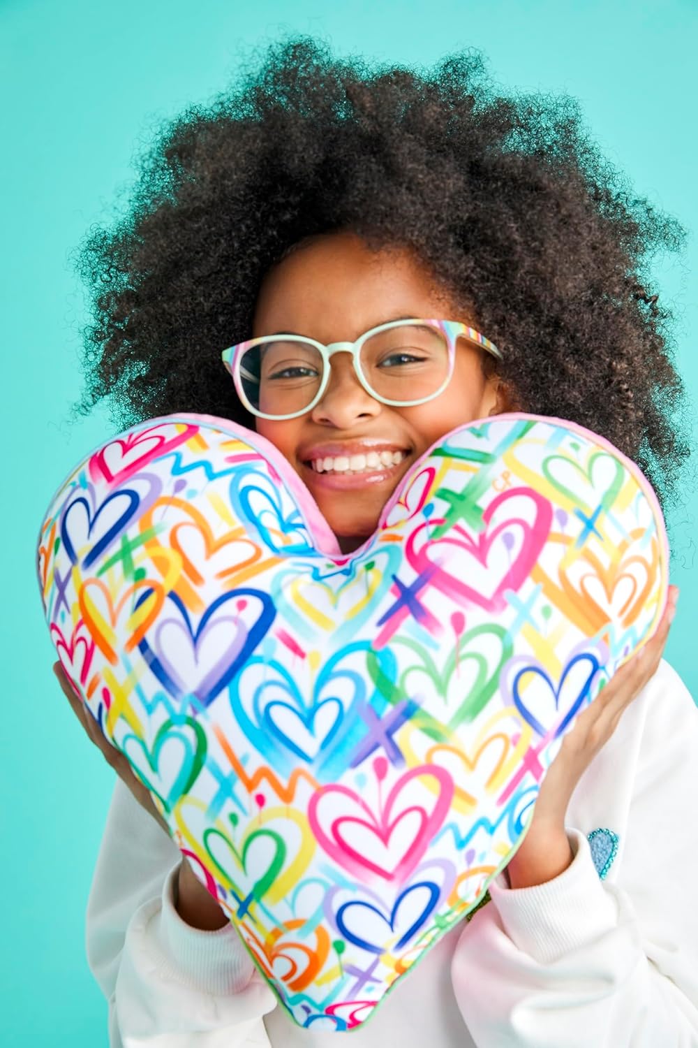 iscream + Corey Paige Designs Graffiti Hearts Heart Shaped 12" x 12" Fleece Back Microbead Pillow