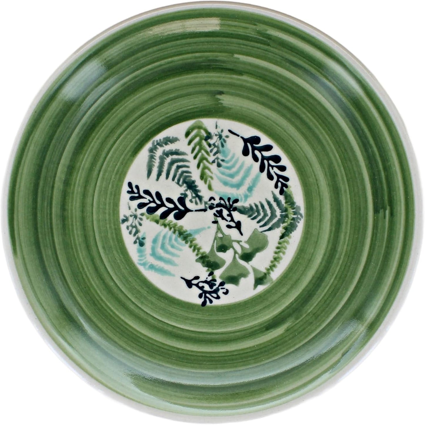 Blue Rose Polish Pottery - Green Floating Fern Dessert Plate - 7" Diameter - Beautiful Plate for Cake, Appetizers, or Snacks
