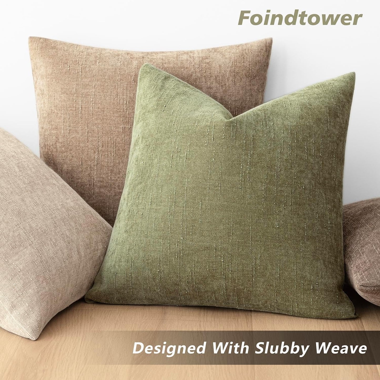 Foindtower Pack of 2 Soft Textured Chenille Throw Decorative Pillow Covers Square Accent Solid Cushion Cover Cozy Neutral Farmhouse Pillow Case for Couch Sofa Bedroom Living Room 24x24 Inch,Sage Green