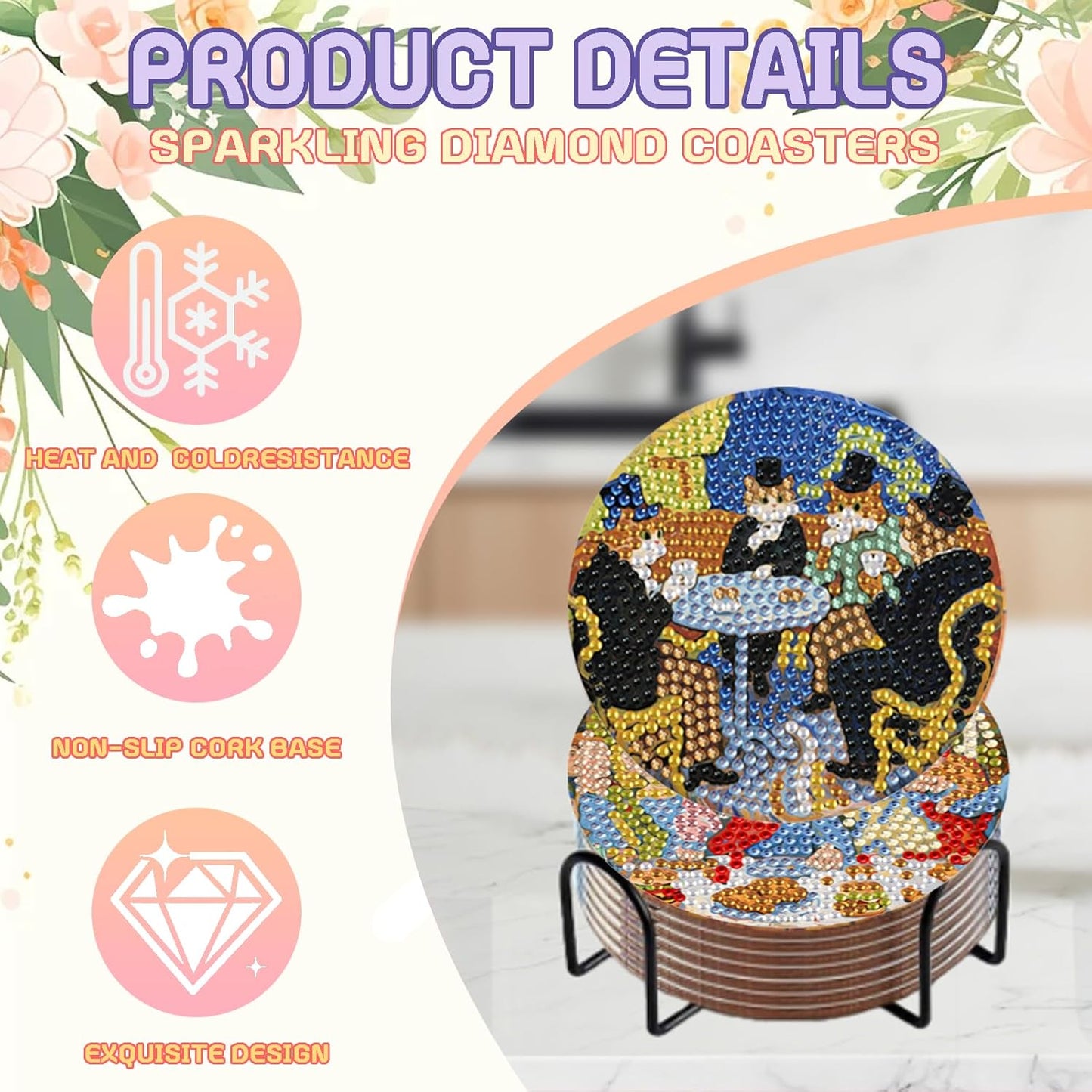 DOZEEZOP 8 PCS Abstract Diamond Art Coasters Kit, 5D Diamond Painting Coasters with Holder, Fall Small Diamond Art Kits for Adults Beginners, Diamond Dots Arts and Crafts Supplies